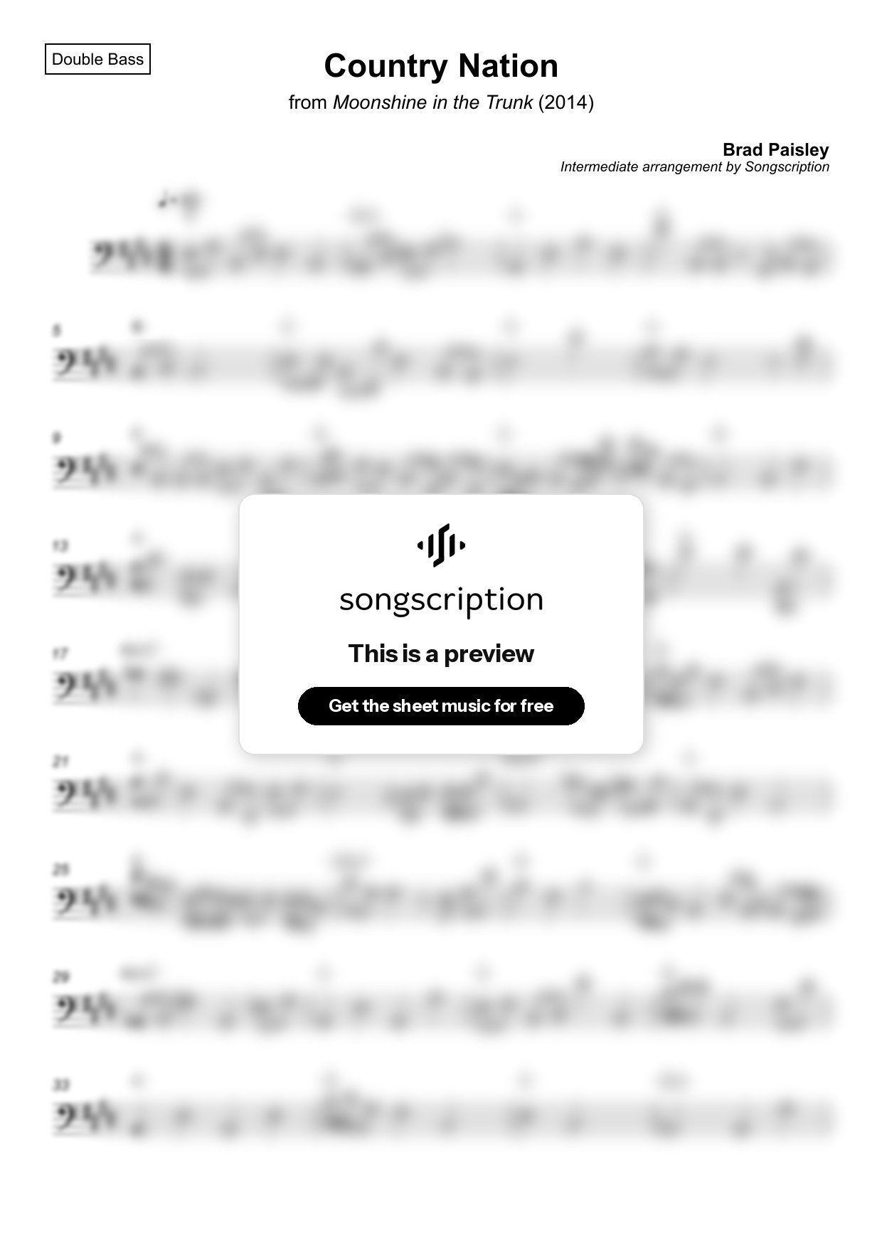 Intermediate Double Bass Sheet Music for "Country Nation" by Brad Paisley