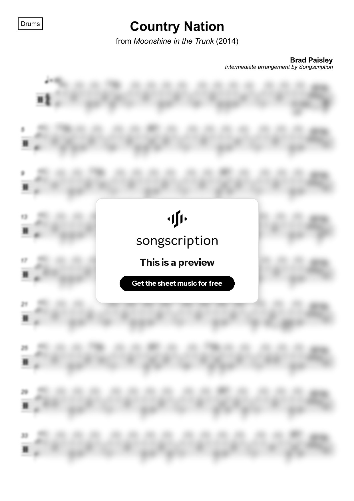 Intermediate Drums Sheet Music for "Country Nation" by Brad Paisley