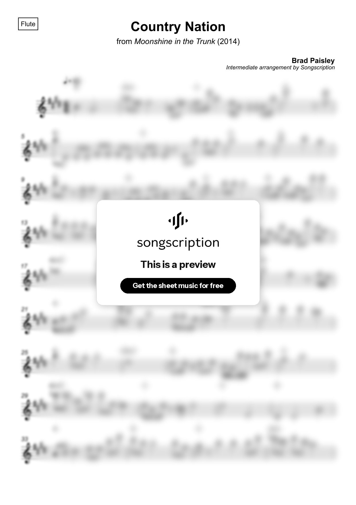 Intermediate Flute Sheet Music for "Country Nation" by Brad Paisley
