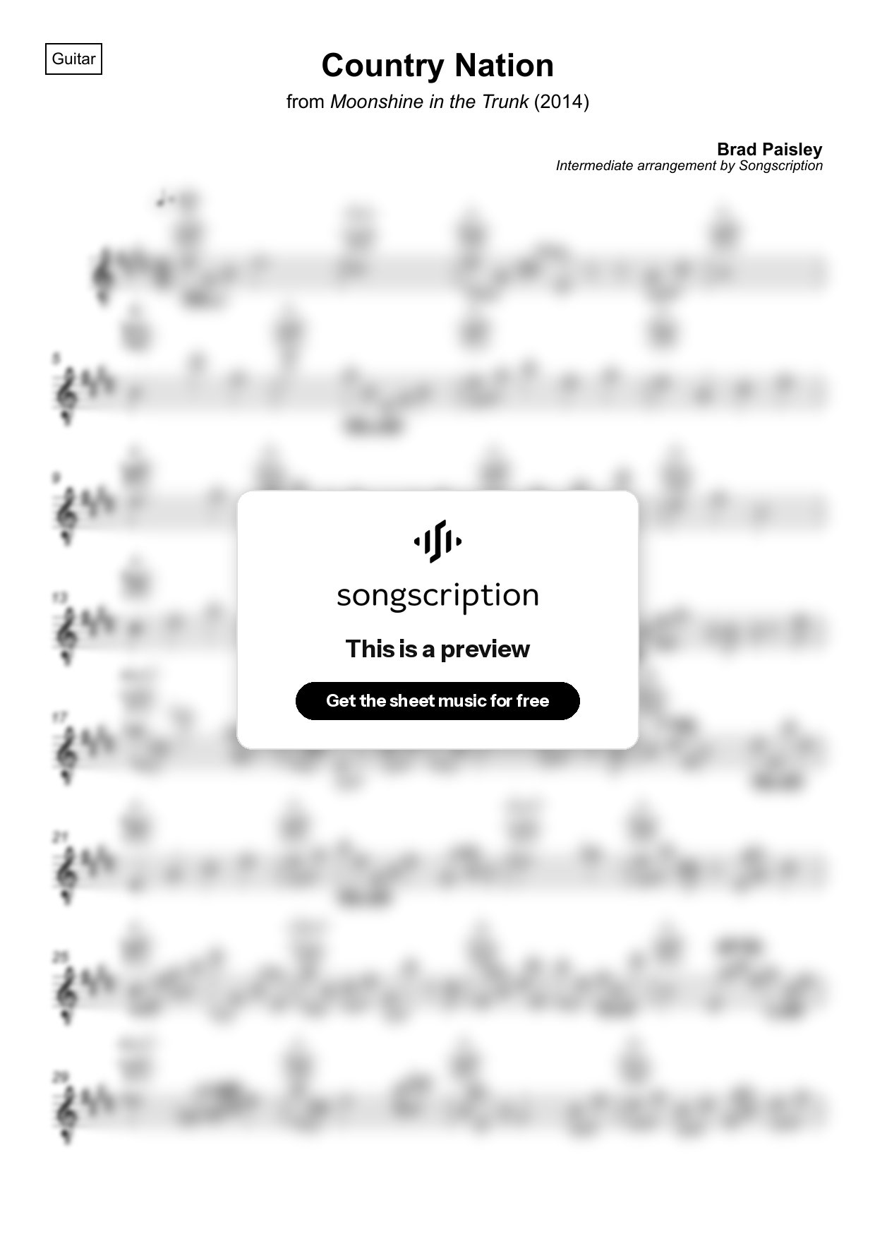 Intermediate Acoustic Guitar Sheet Music for "Country Nation" by Brad Paisley