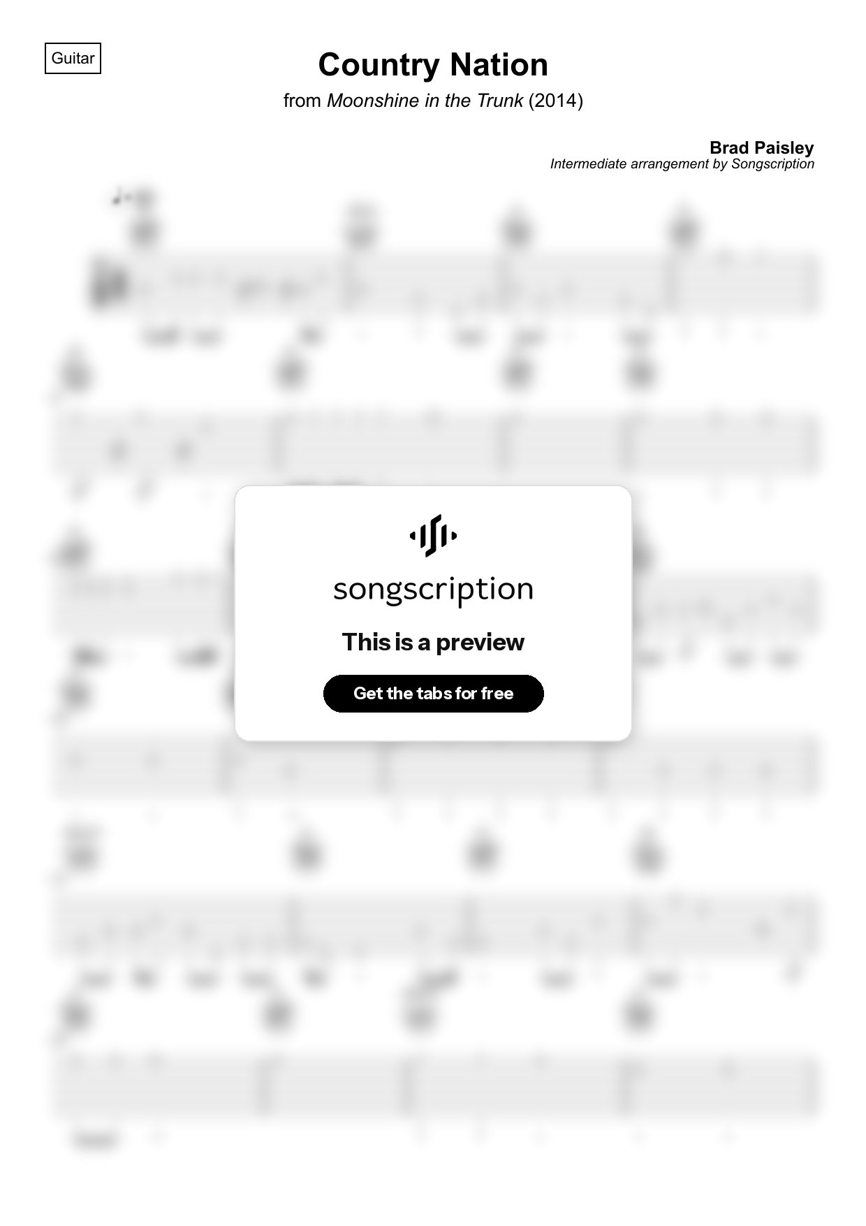 Intermediate Acoustic Guitar Tabs for "Country Nation" by Brad Paisley
