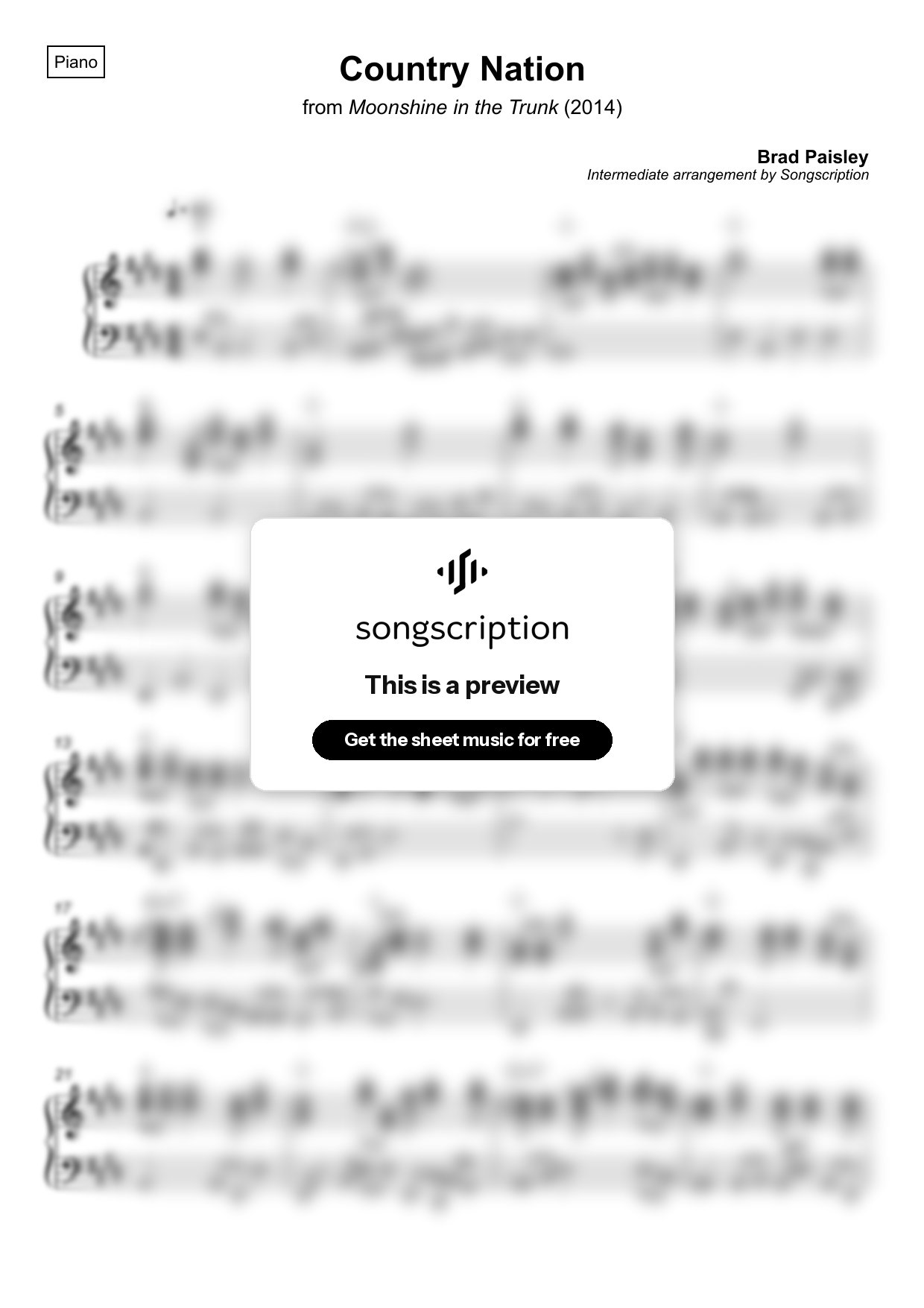Intermediate Piano Sheet Music for "Country Nation" by Brad Paisley