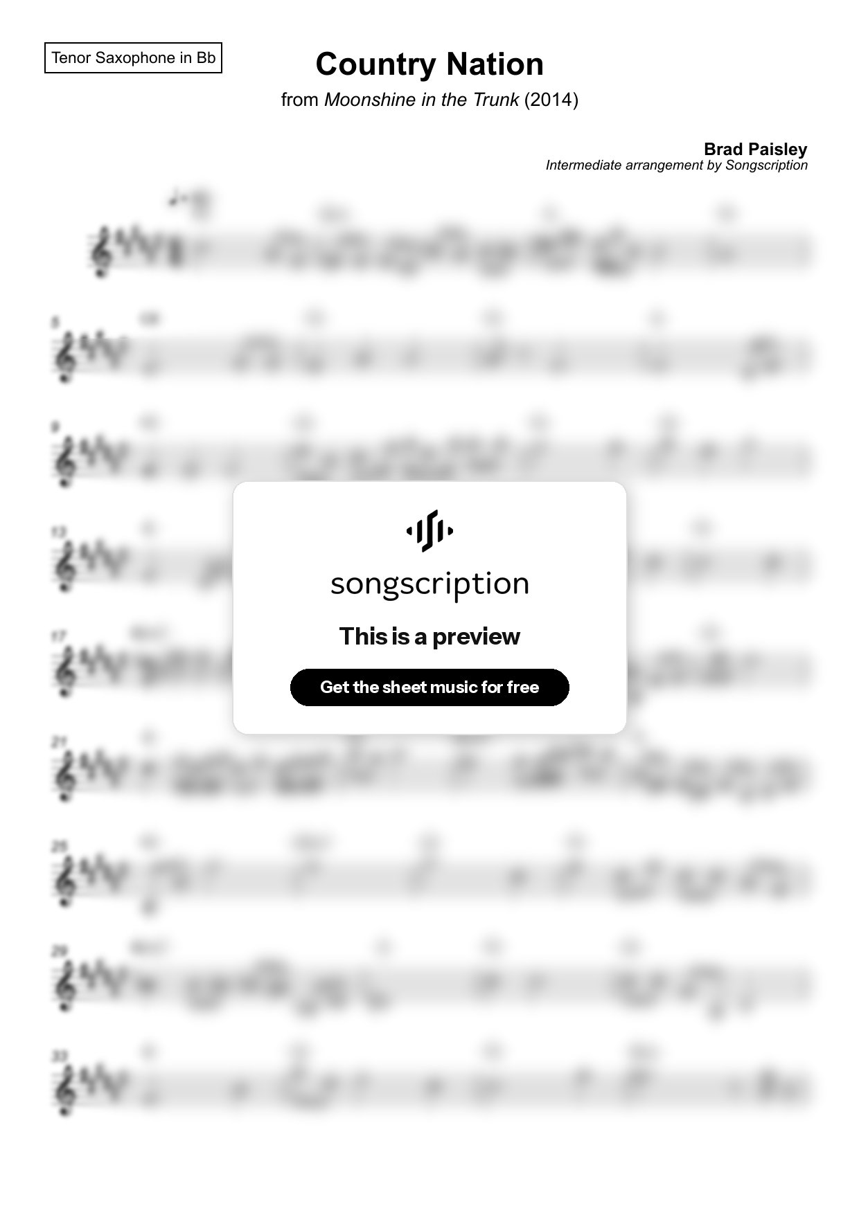 Intermediate Tenor Sax Sheet Music for "Country Nation" by Brad Paisley