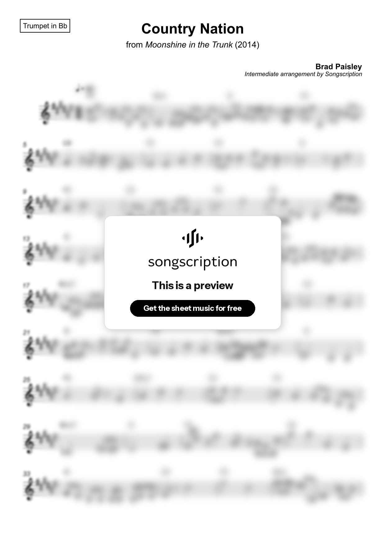 Intermediate Trumpet Sheet Music for "Country Nation" by Brad Paisley