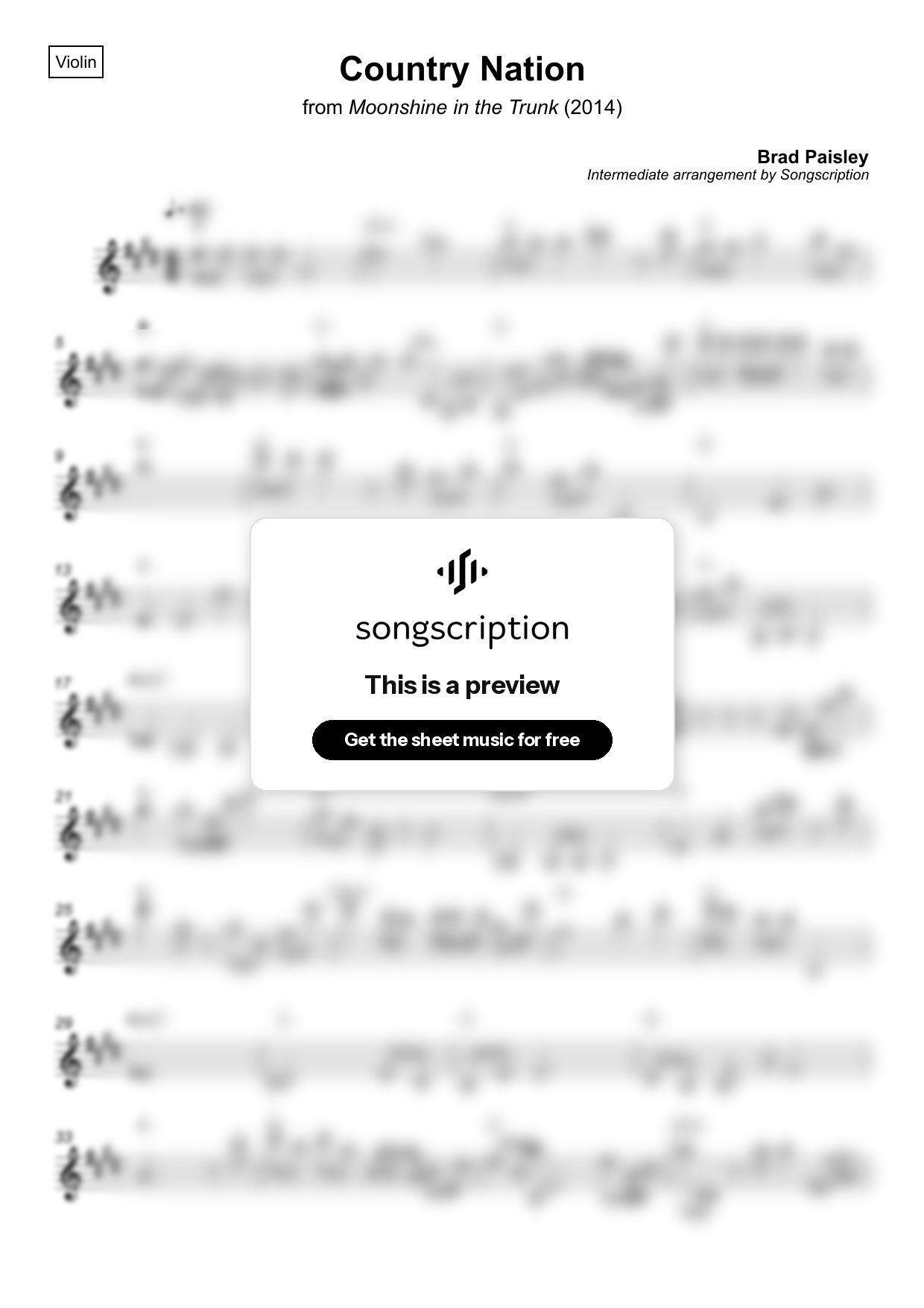 Intermediate Violin Sheet Music for "Country Nation" by Brad Paisley