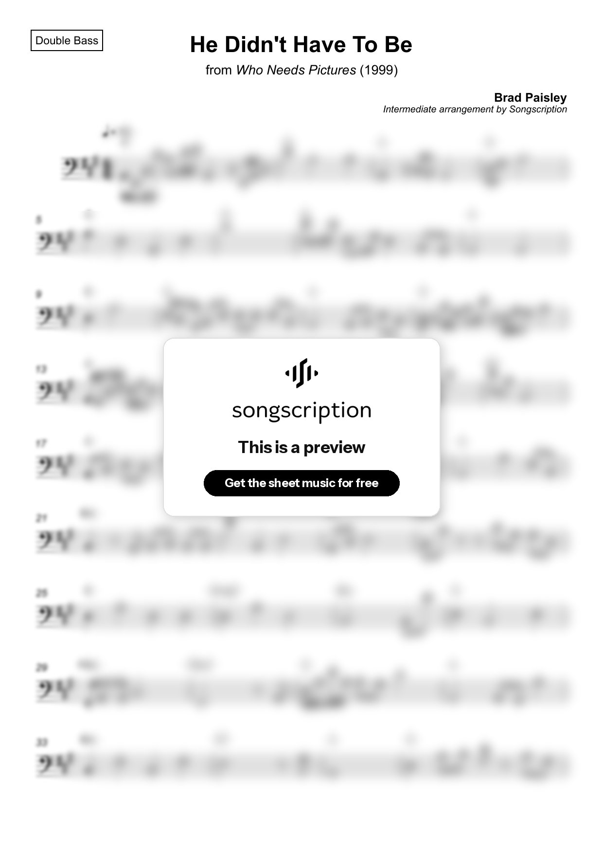 Intermediate Double Bass Sheet Music for "He Didn't Have To Be" by Brad Paisley