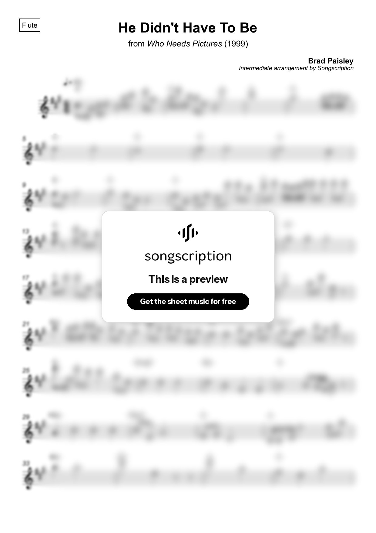 Intermediate Flute Sheet Music for "He Didn't Have To Be" by Brad Paisley