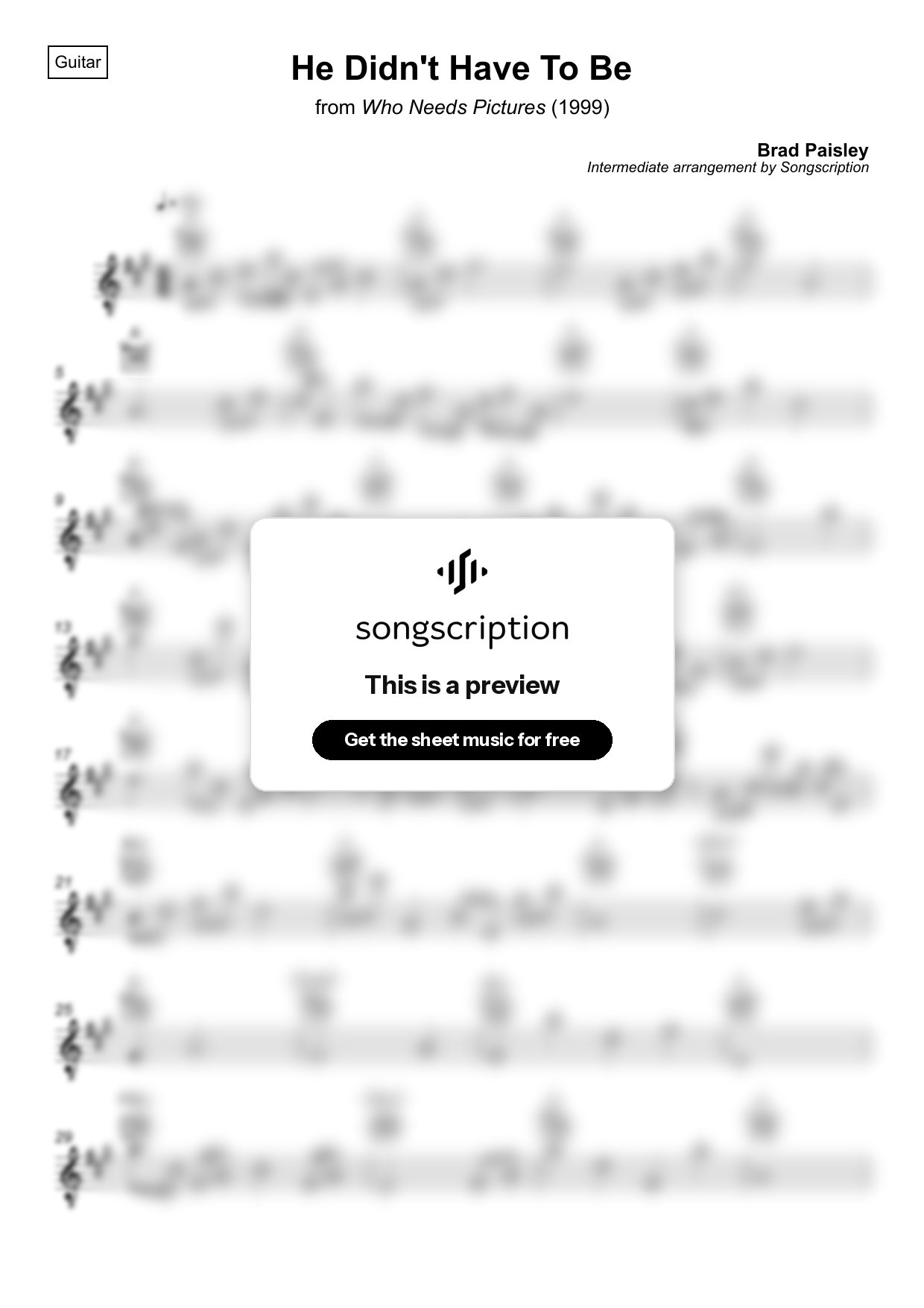 Intermediate Acoustic Guitar Sheet Music for "He Didn't Have To Be" by Brad Paisley