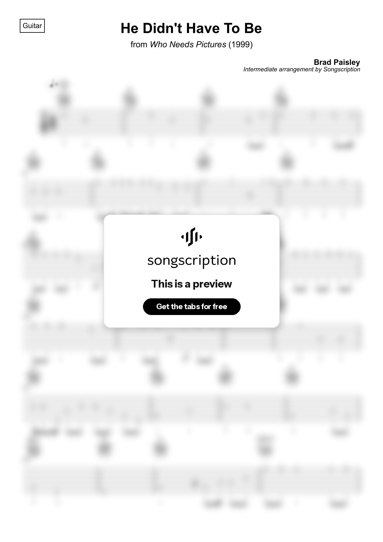 Intermediate Acoustic Guitar Tabs for "He Didn't Have To Be" by Brad Paisley