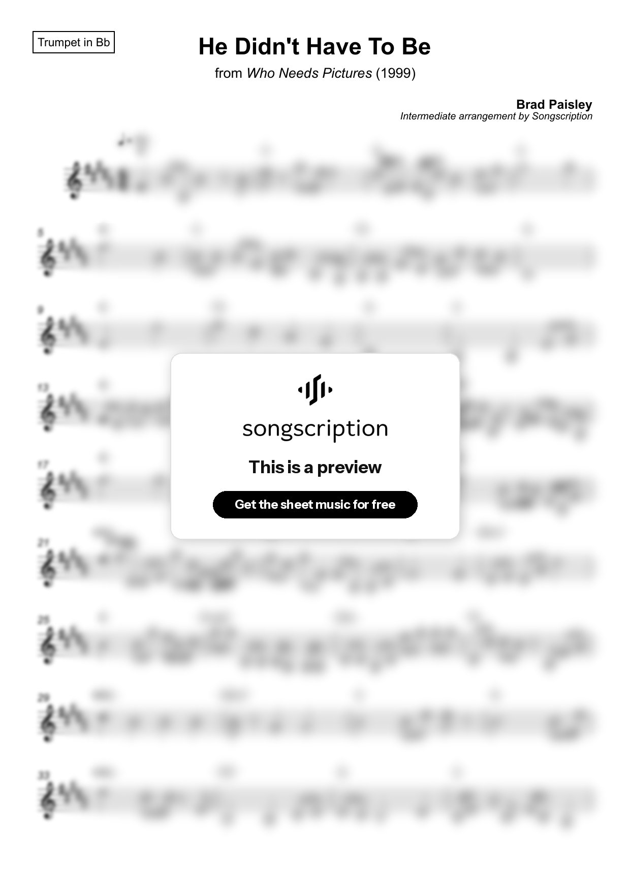 Intermediate Trumpet Sheet Music for "He Didn't Have To Be" by Brad Paisley