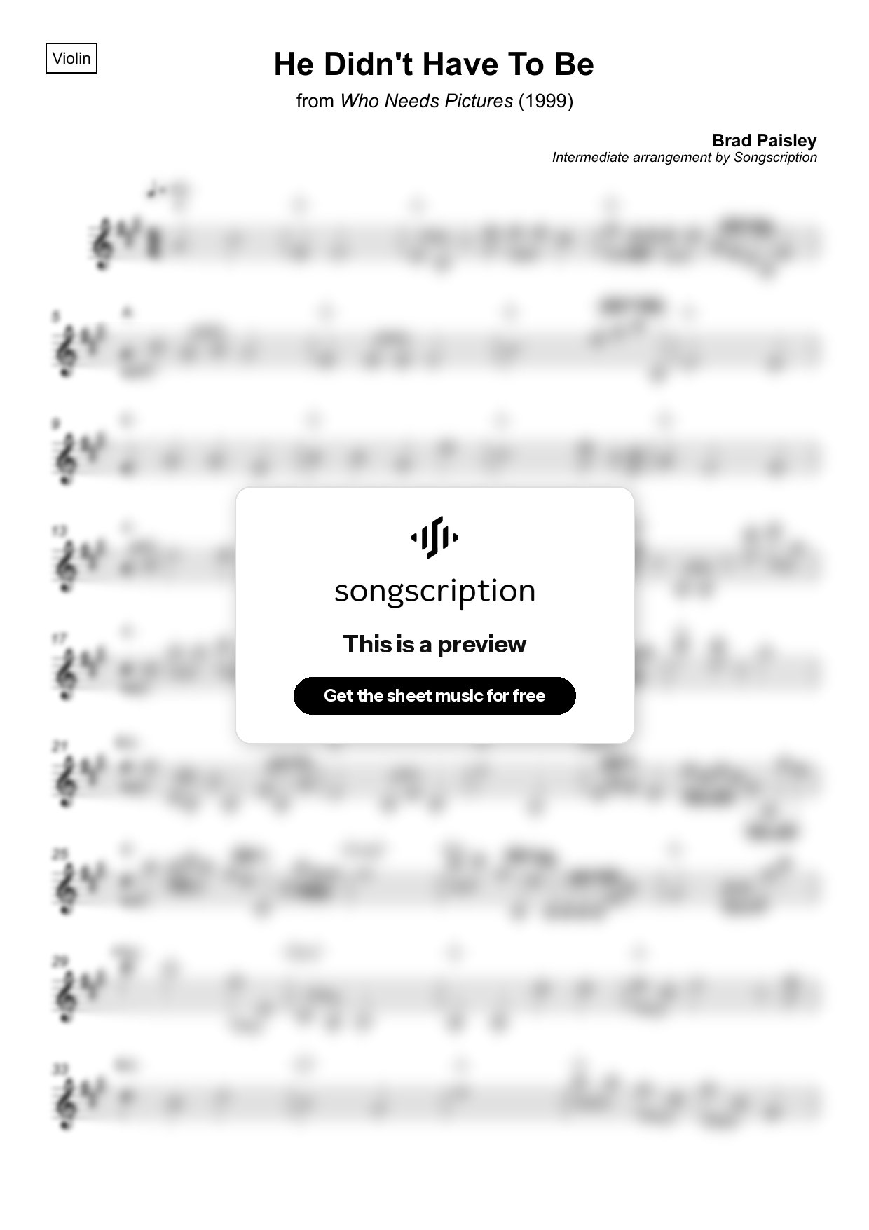 Intermediate Violin Sheet Music for "He Didn't Have To Be" by Brad Paisley