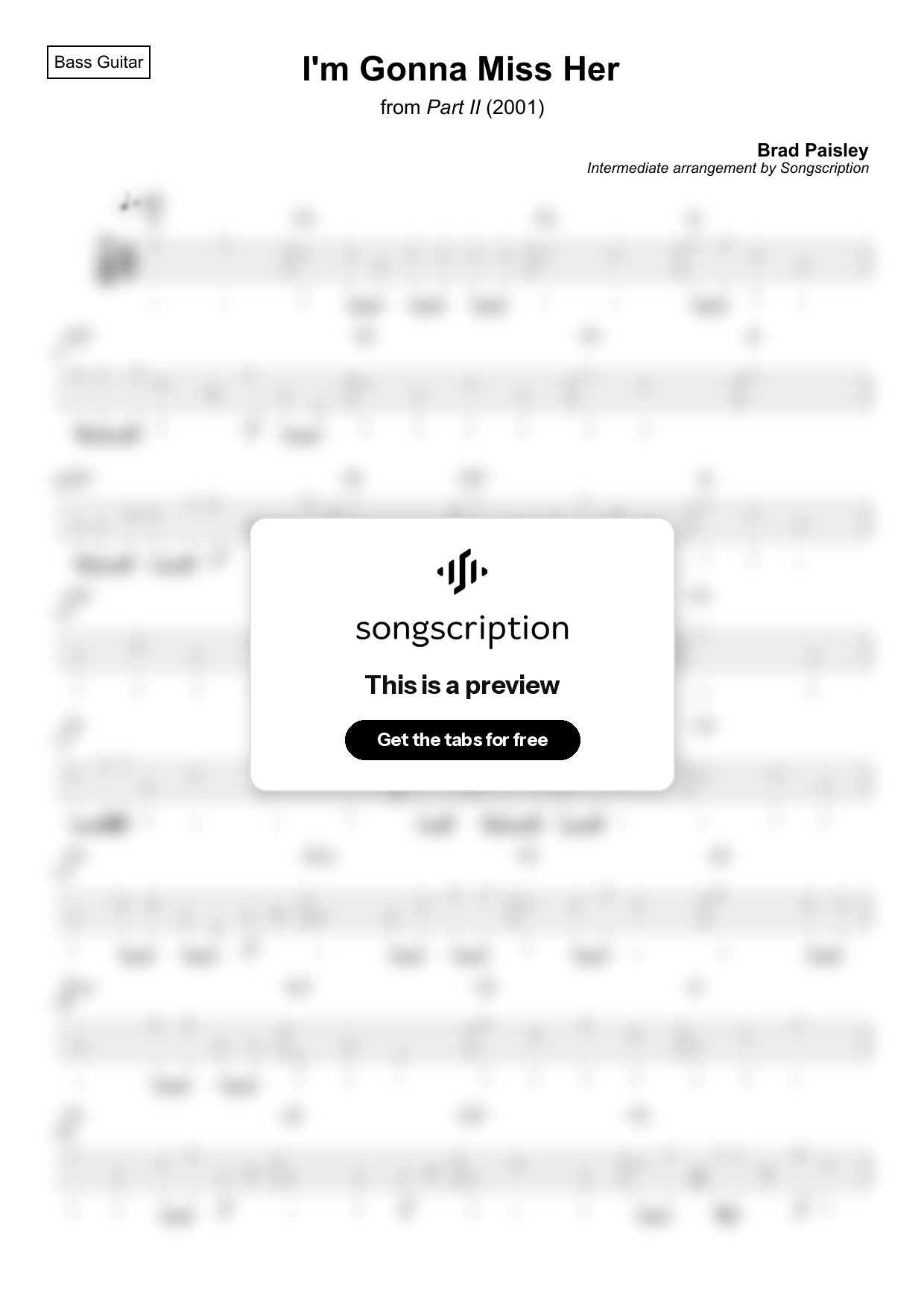 Intermediate Bass Guitar Tabs for "I'm Gonna Miss Her" by Brad Paisley