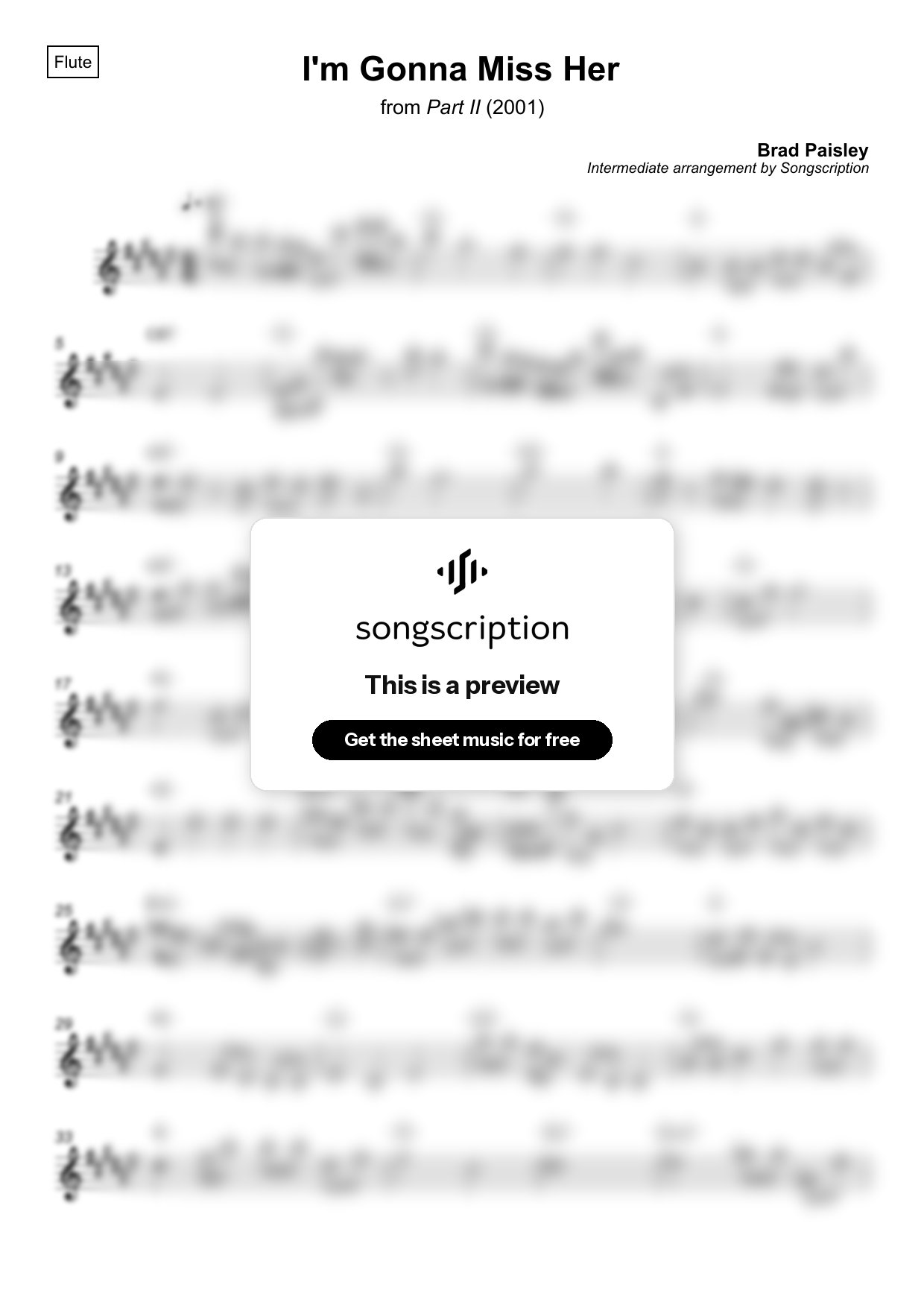 Intermediate Flute Sheet Music for "I'm Gonna Miss Her" by Brad Paisley