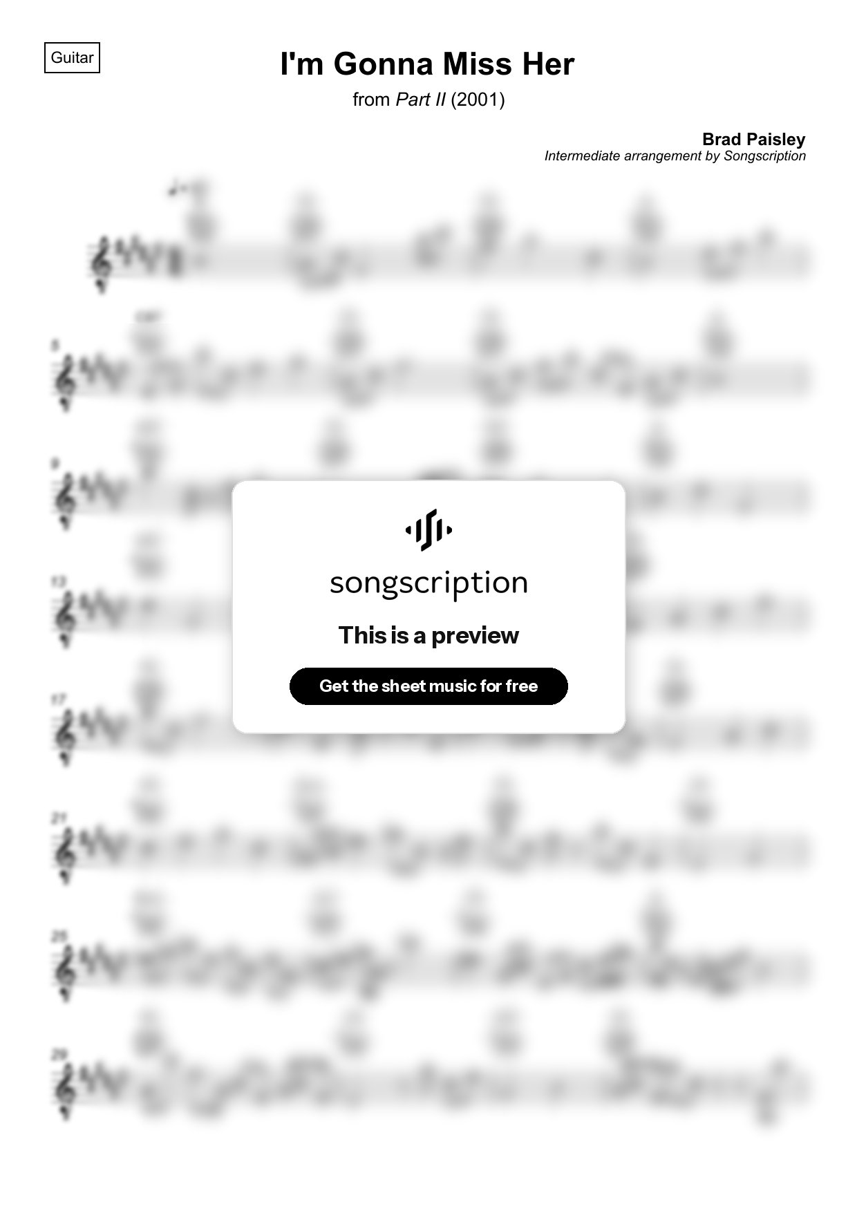 Intermediate Acoustic Guitar Sheet Music for "I'm Gonna Miss Her" by Brad Paisley