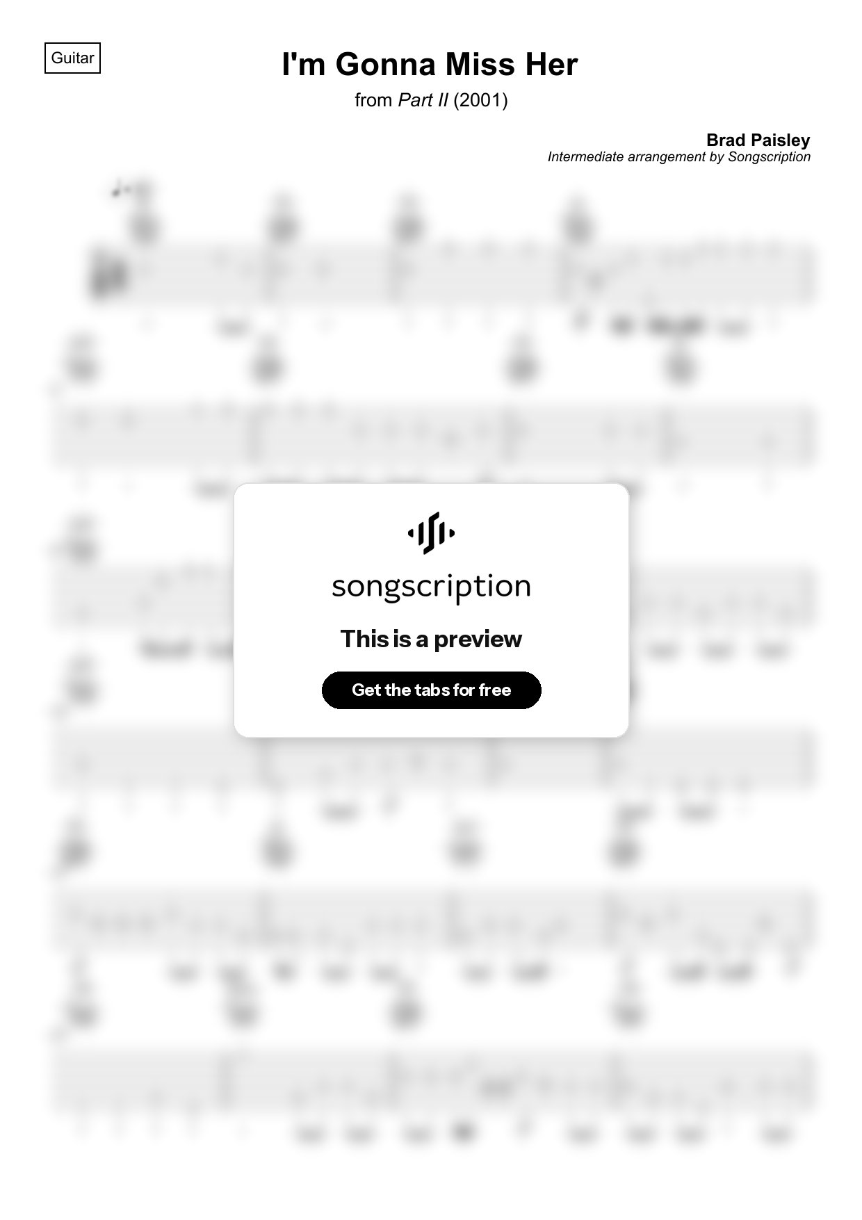 Intermediate Acoustic Guitar Tabs for "I'm Gonna Miss Her" by Brad Paisley
