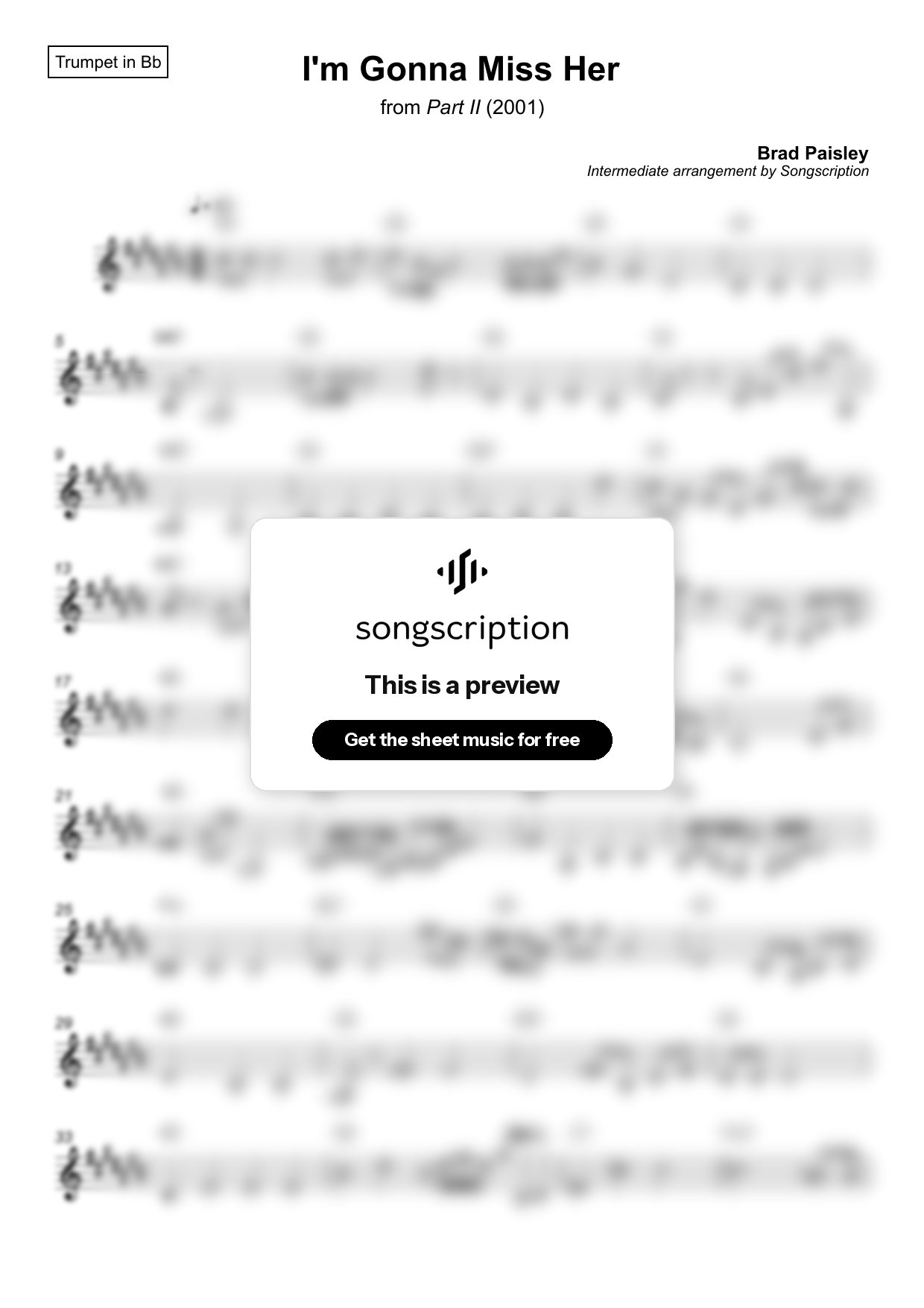 Intermediate Trumpet Sheet Music for "I'm Gonna Miss Her" by Brad Paisley