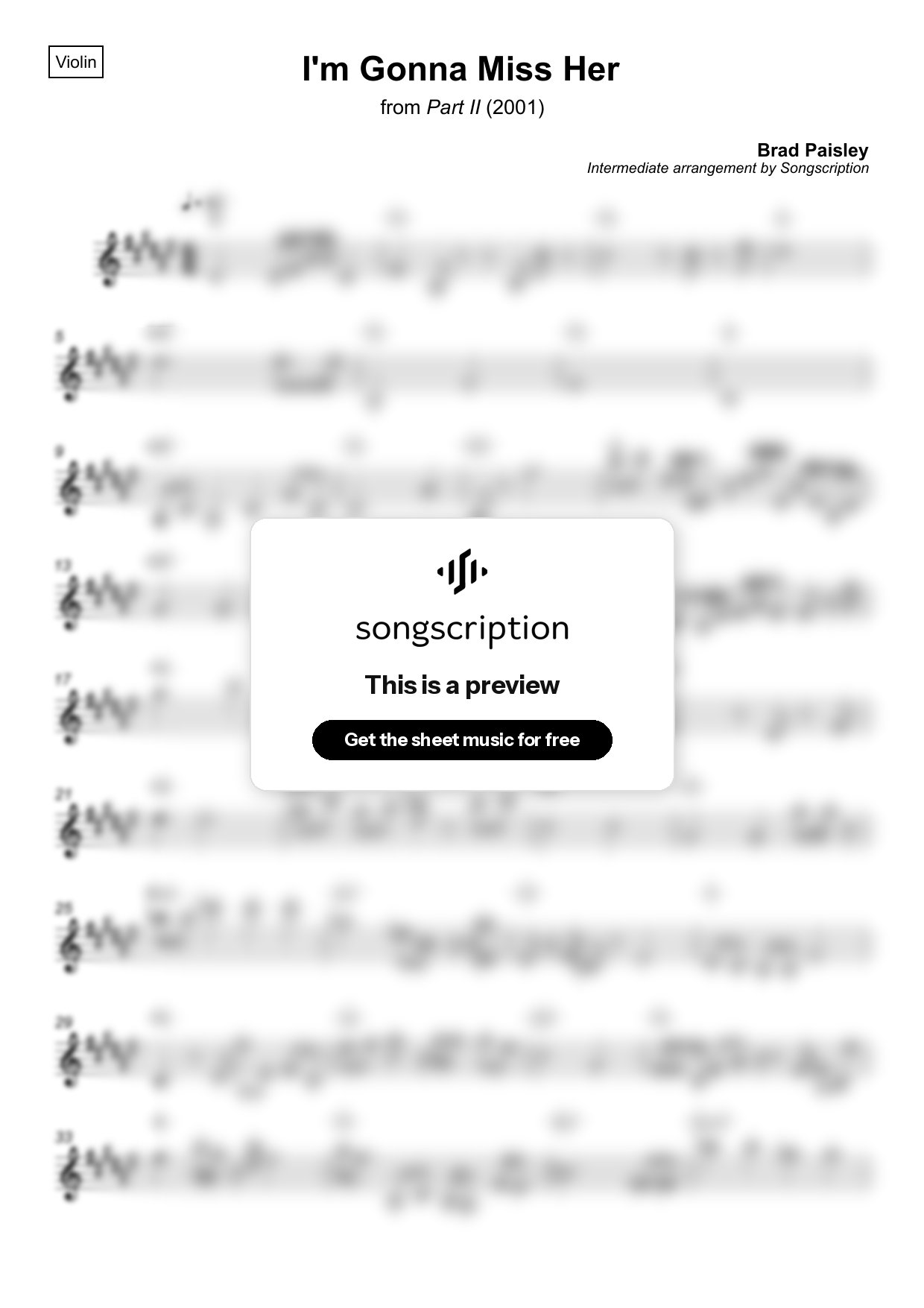 Intermediate Violin Sheet Music for "I'm Gonna Miss Her" by Brad Paisley
