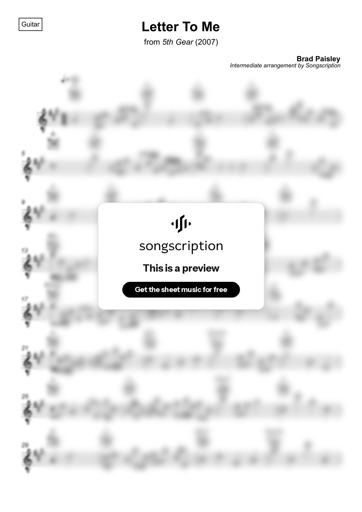 Intermediate Acoustic Guitar Sheet Music for "Letter To Me" by Brad Paisley