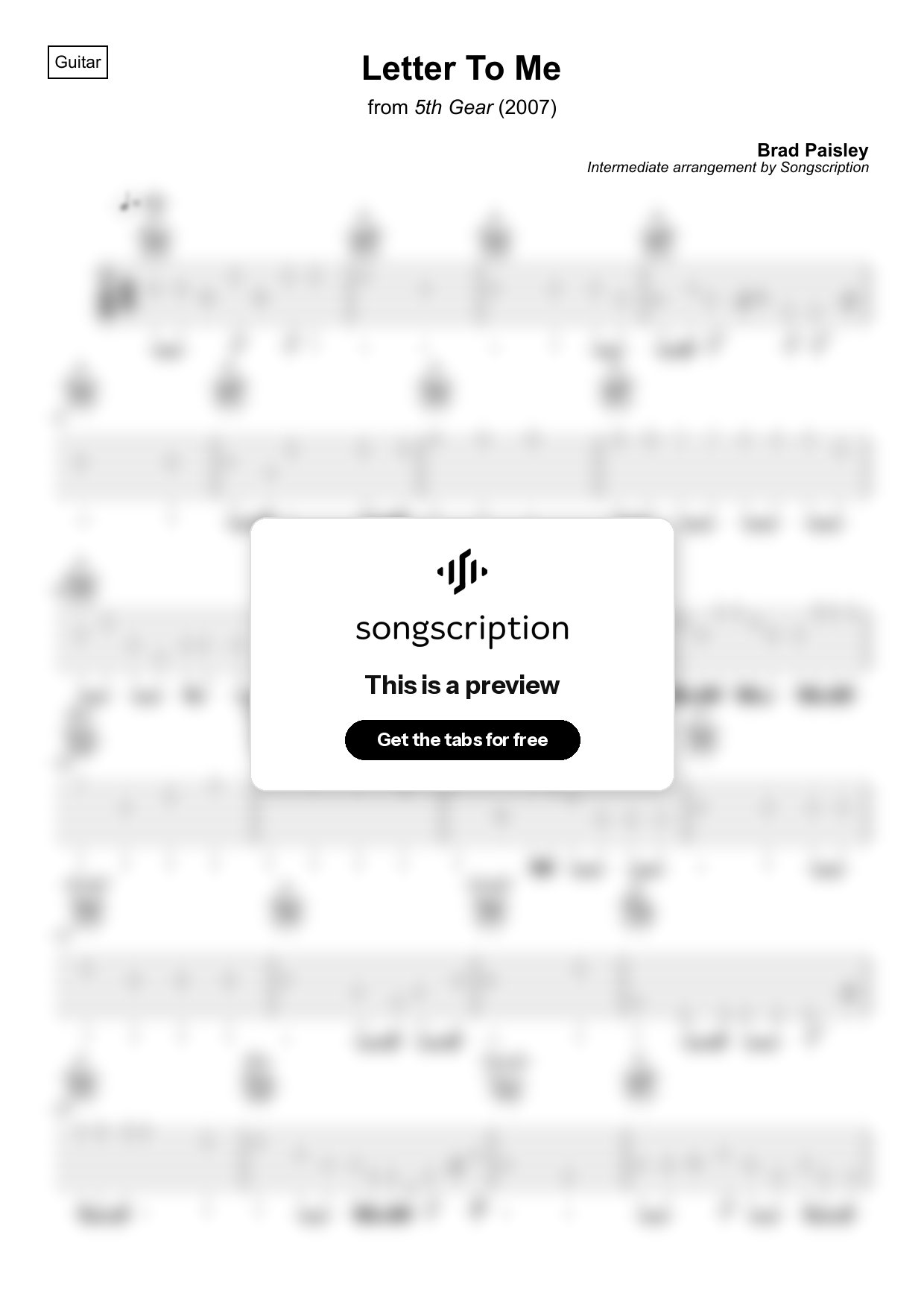 Intermediate Acoustic Guitar Tabs for "Letter To Me" by Brad Paisley