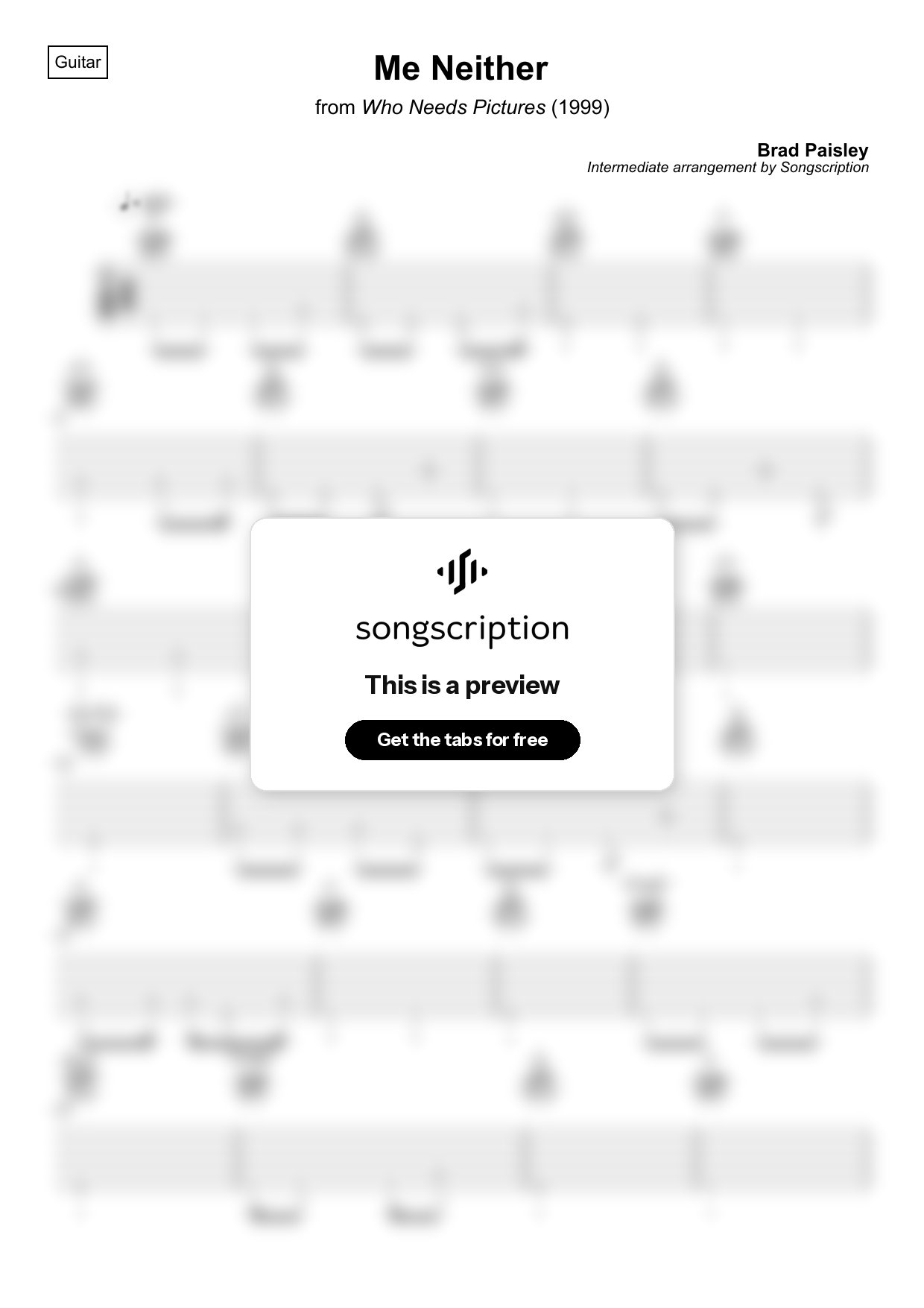 Intermediate Acoustic Guitar Tabs for "Me Neither" by Brad Paisley