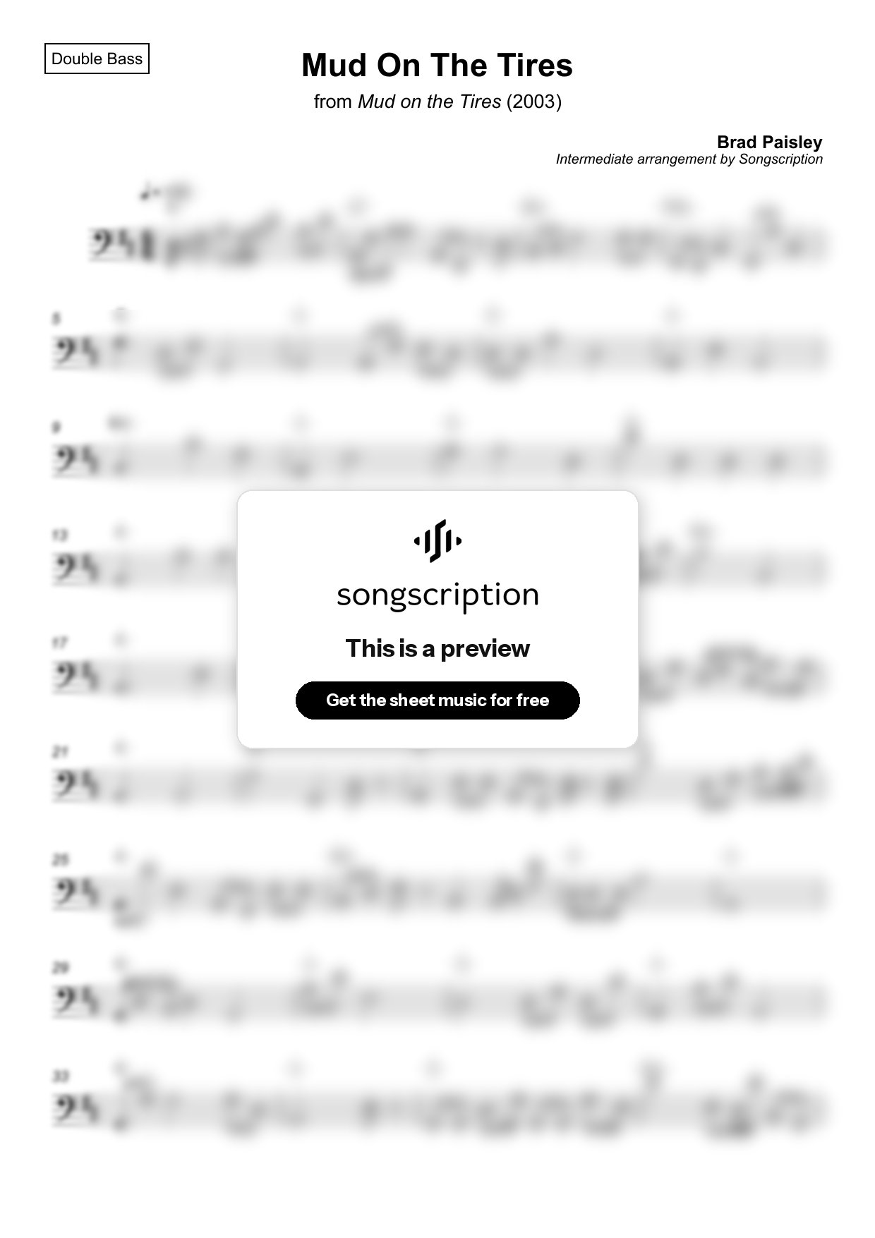 Intermediate Double Bass Sheet Music for "Mud On The Tires" by Brad Paisley