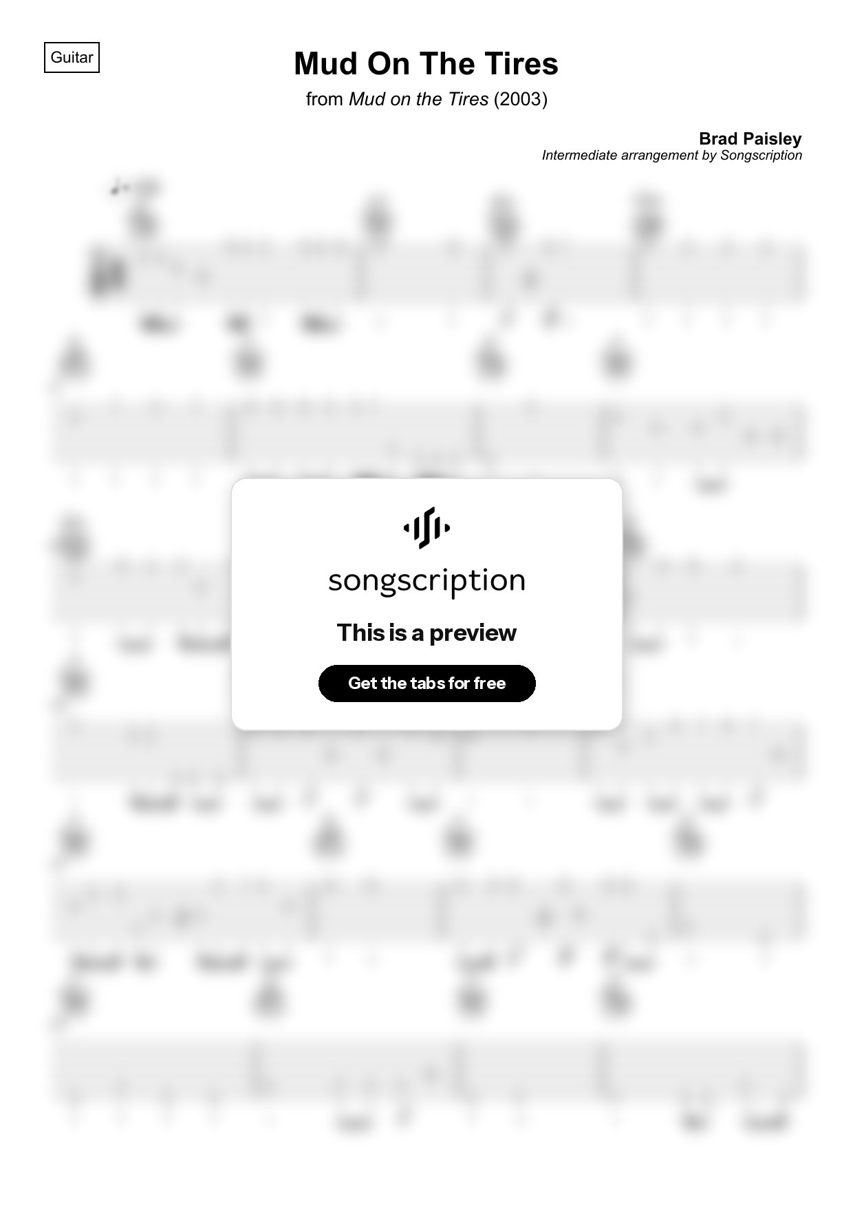Intermediate Acoustic Guitar Tabs for "Mud On The Tires" by Brad Paisley
