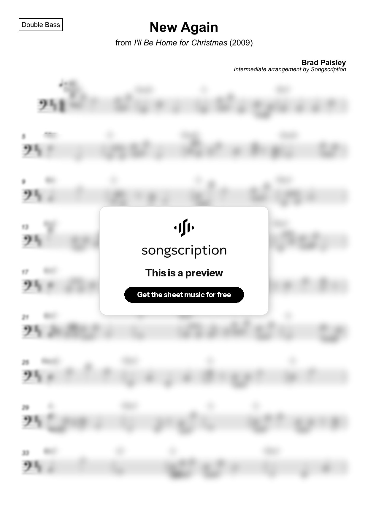 Intermediate Double Bass Sheet Music for "New Again" by Brad Paisley