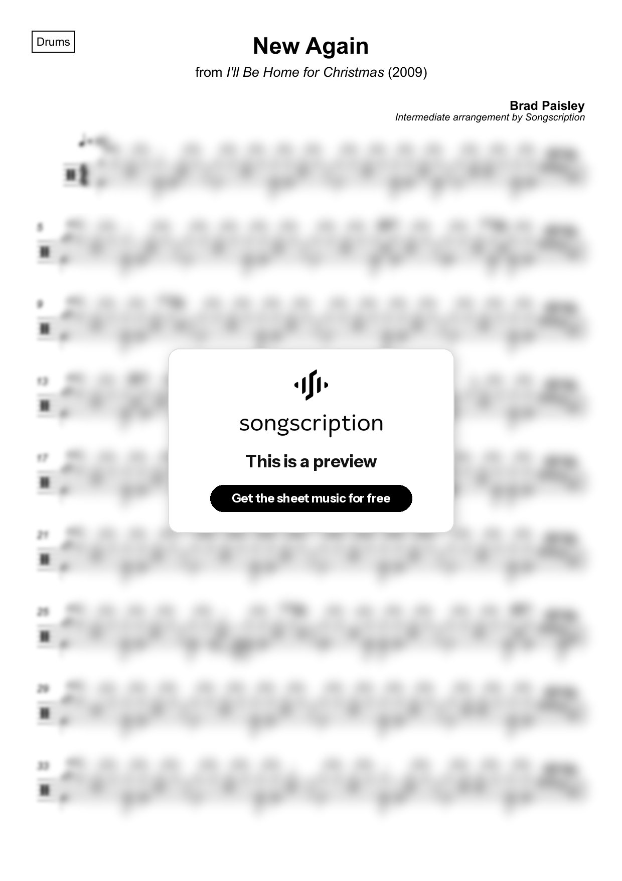 Intermediate Drums Sheet Music for "New Again" by Brad Paisley