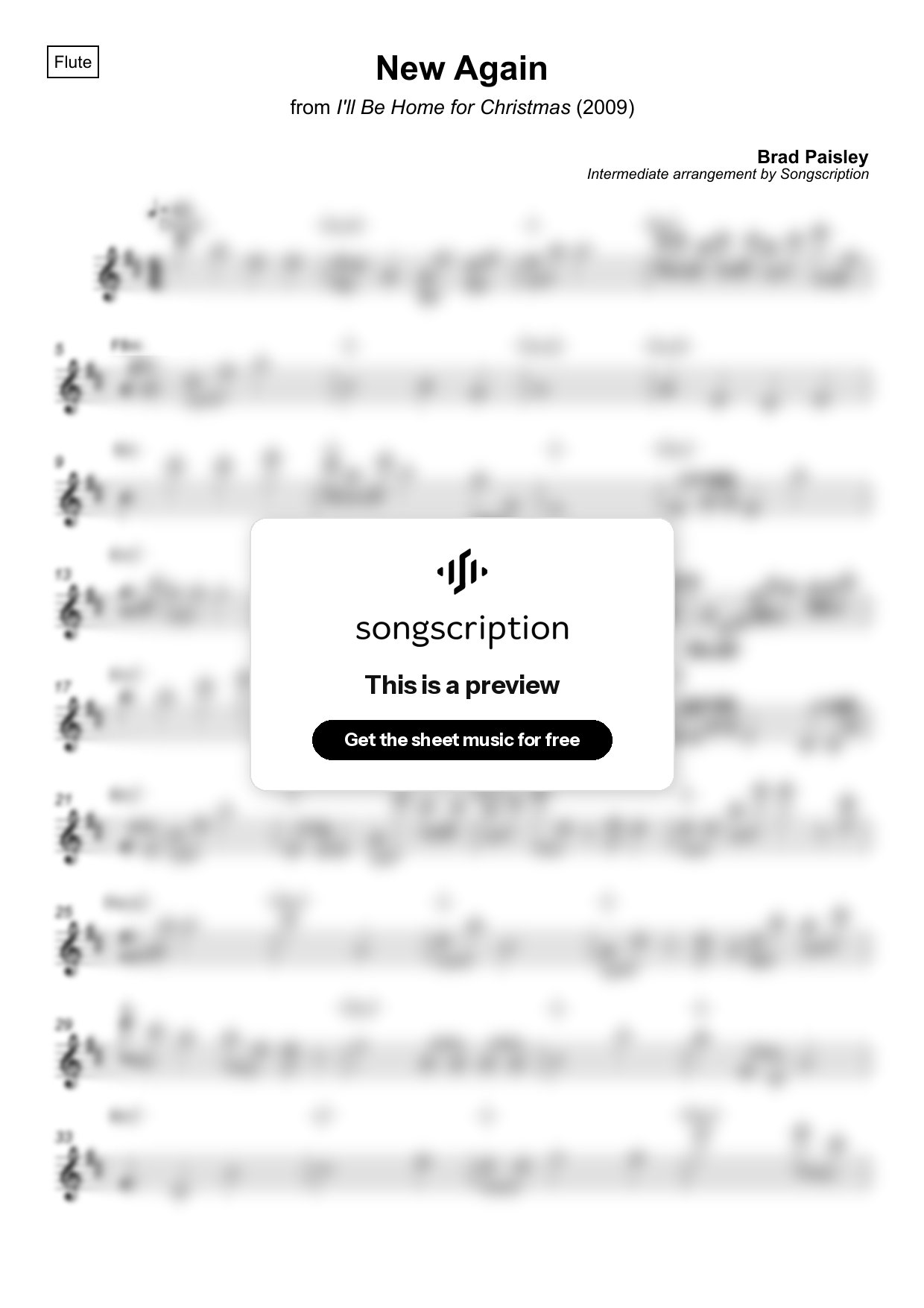 Intermediate Flute Sheet Music for "New Again" by Brad Paisley