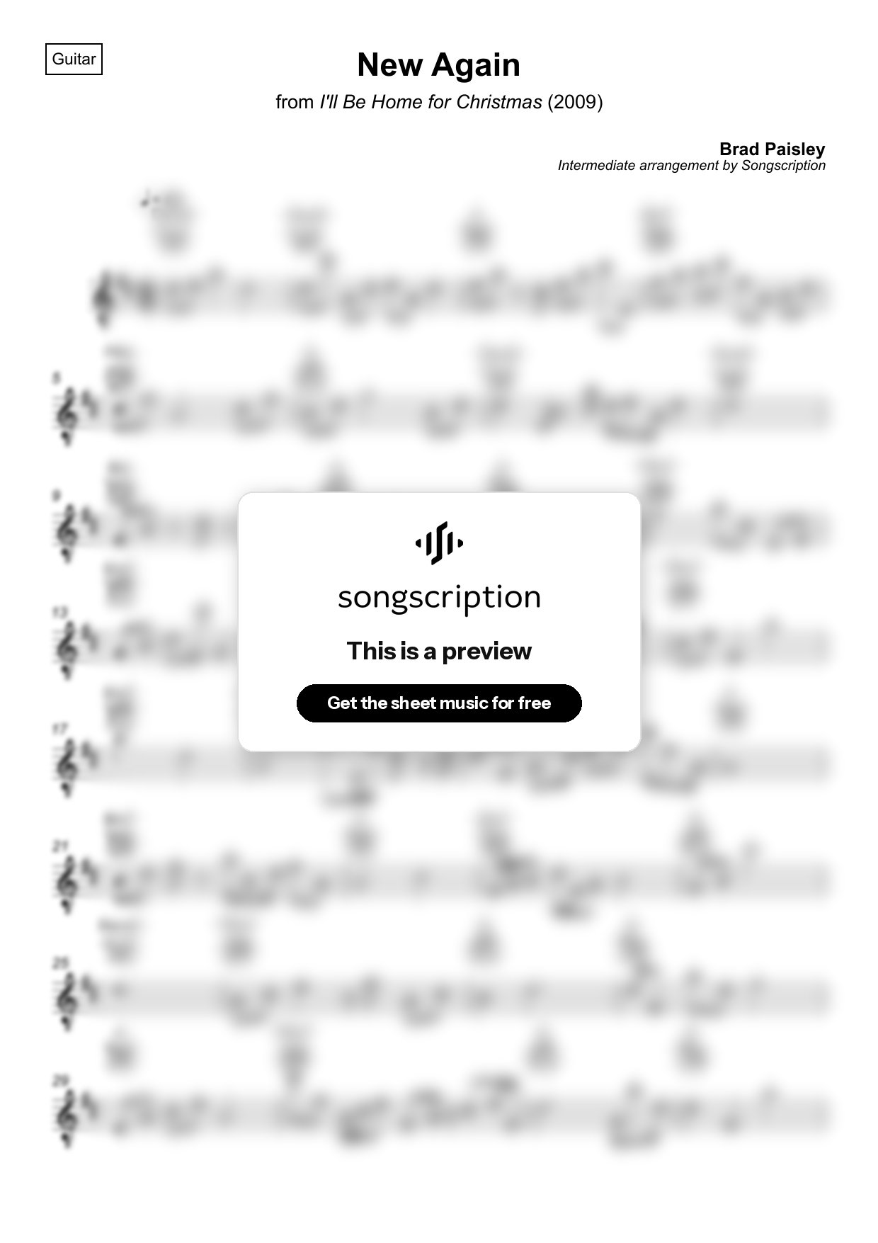 Intermediate Acoustic Guitar Sheet Music for "New Again" by Brad Paisley