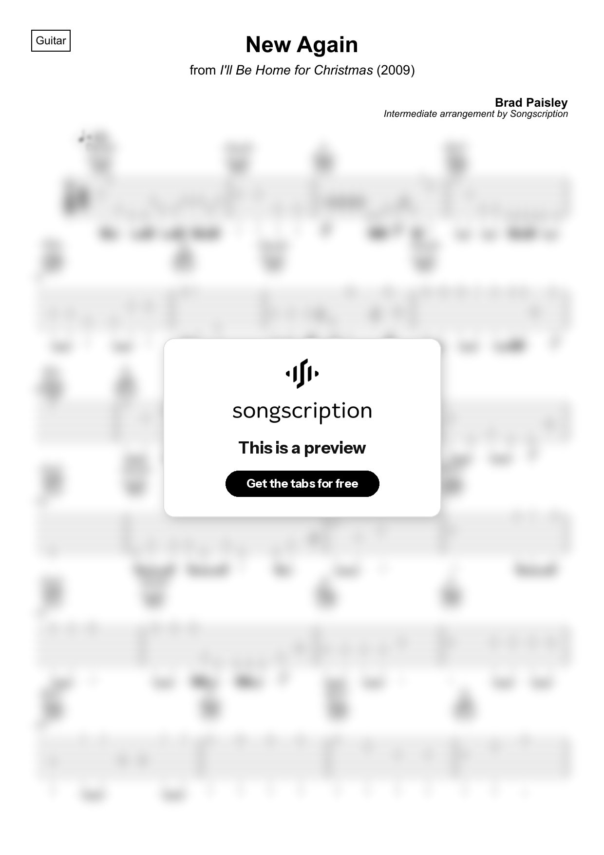 Intermediate Acoustic Guitar Tabs for "New Again" by Brad Paisley