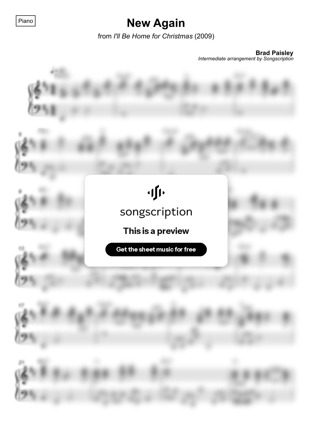 Intermediate Piano Sheet Music for "New Again" by Brad Paisley