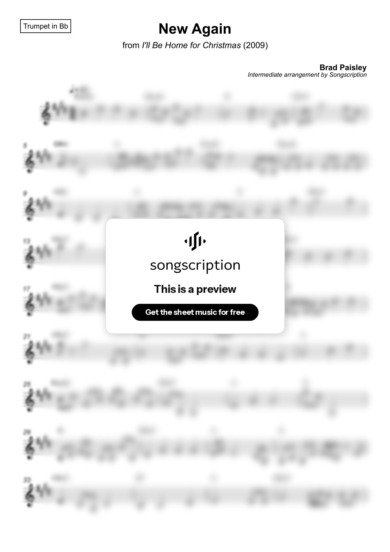 Intermediate Trumpet Sheet Music for "New Again" by Brad Paisley
