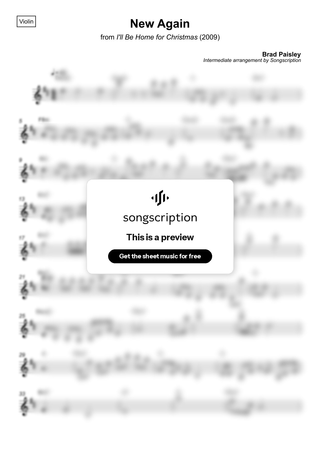 Intermediate Violin Sheet Music for "New Again" by Brad Paisley