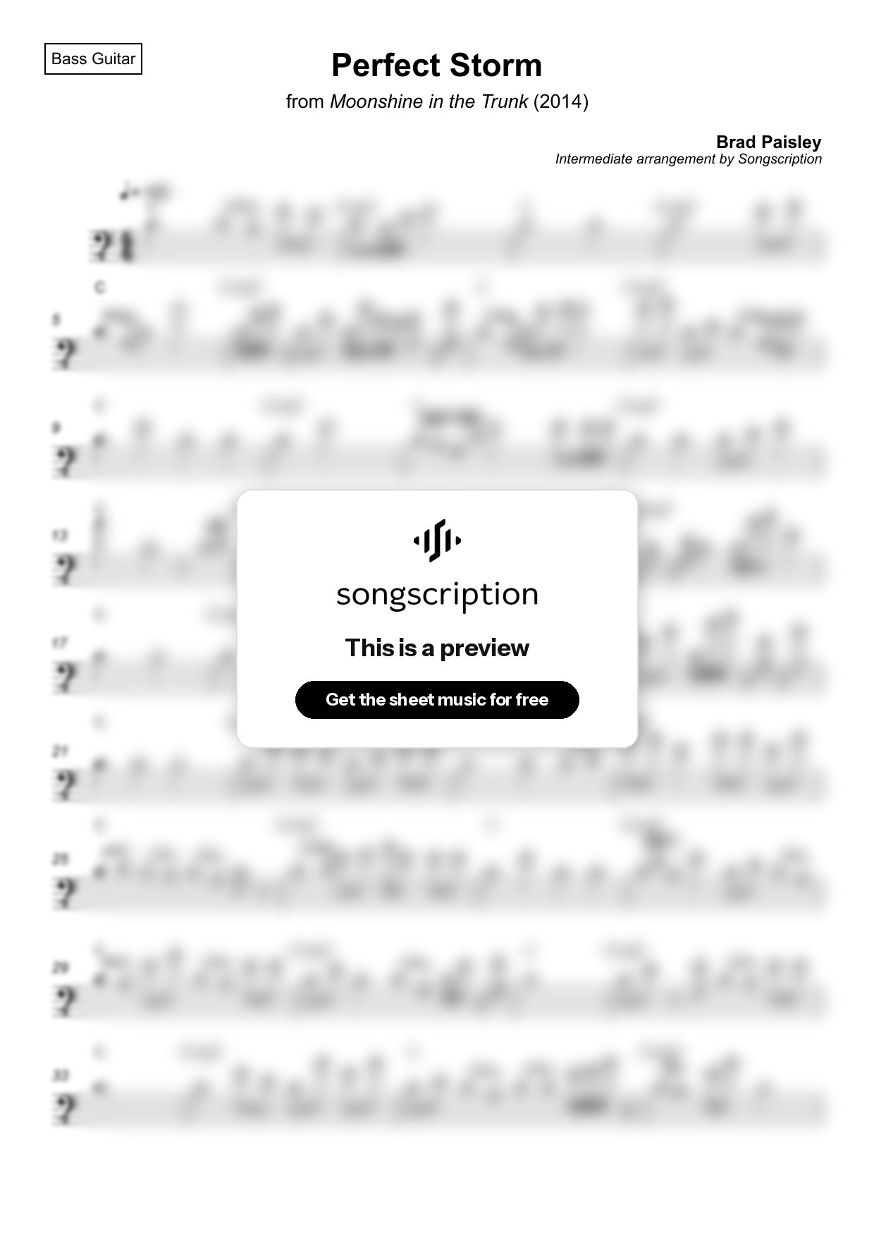 Intermediate Bass Guitar Sheet Music for "Perfect Storm" by Brad Paisley
