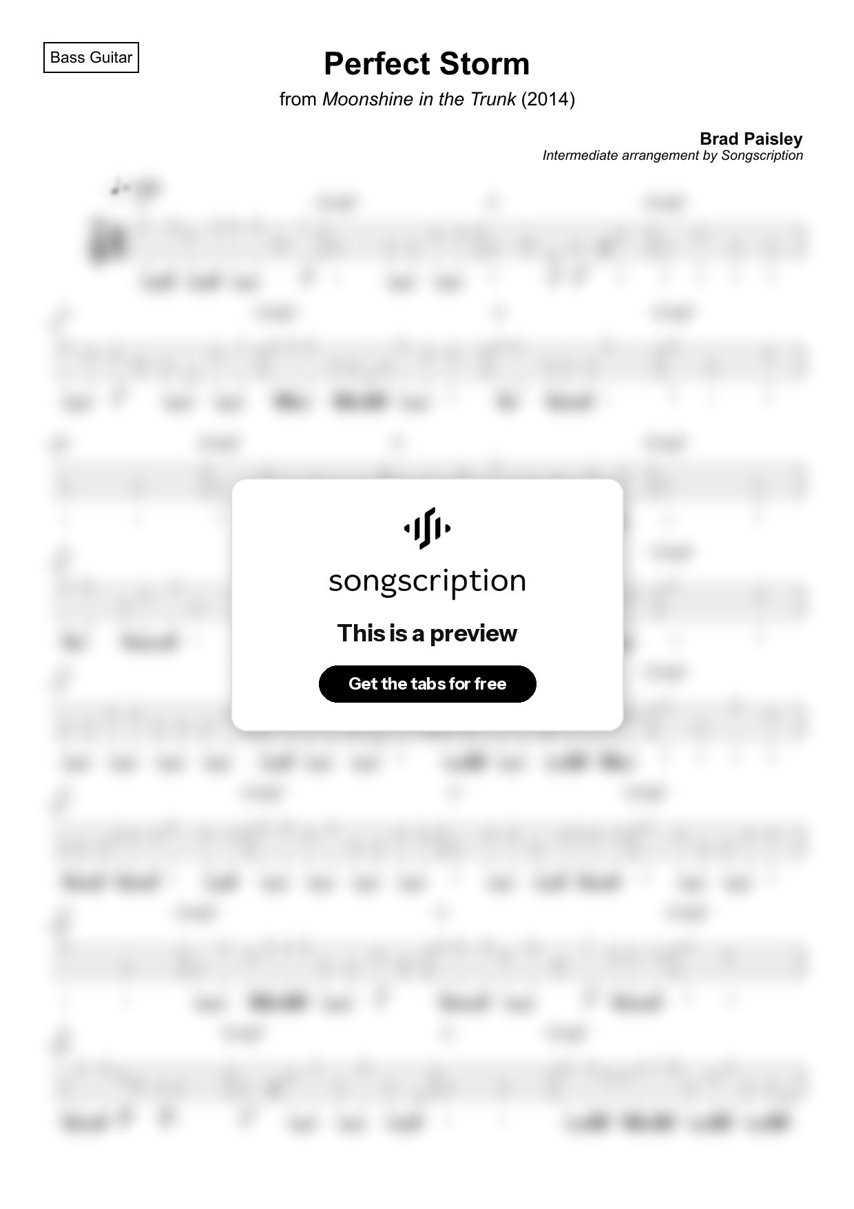 Intermediate Bass Guitar Tabs for "Perfect Storm" by Brad Paisley
