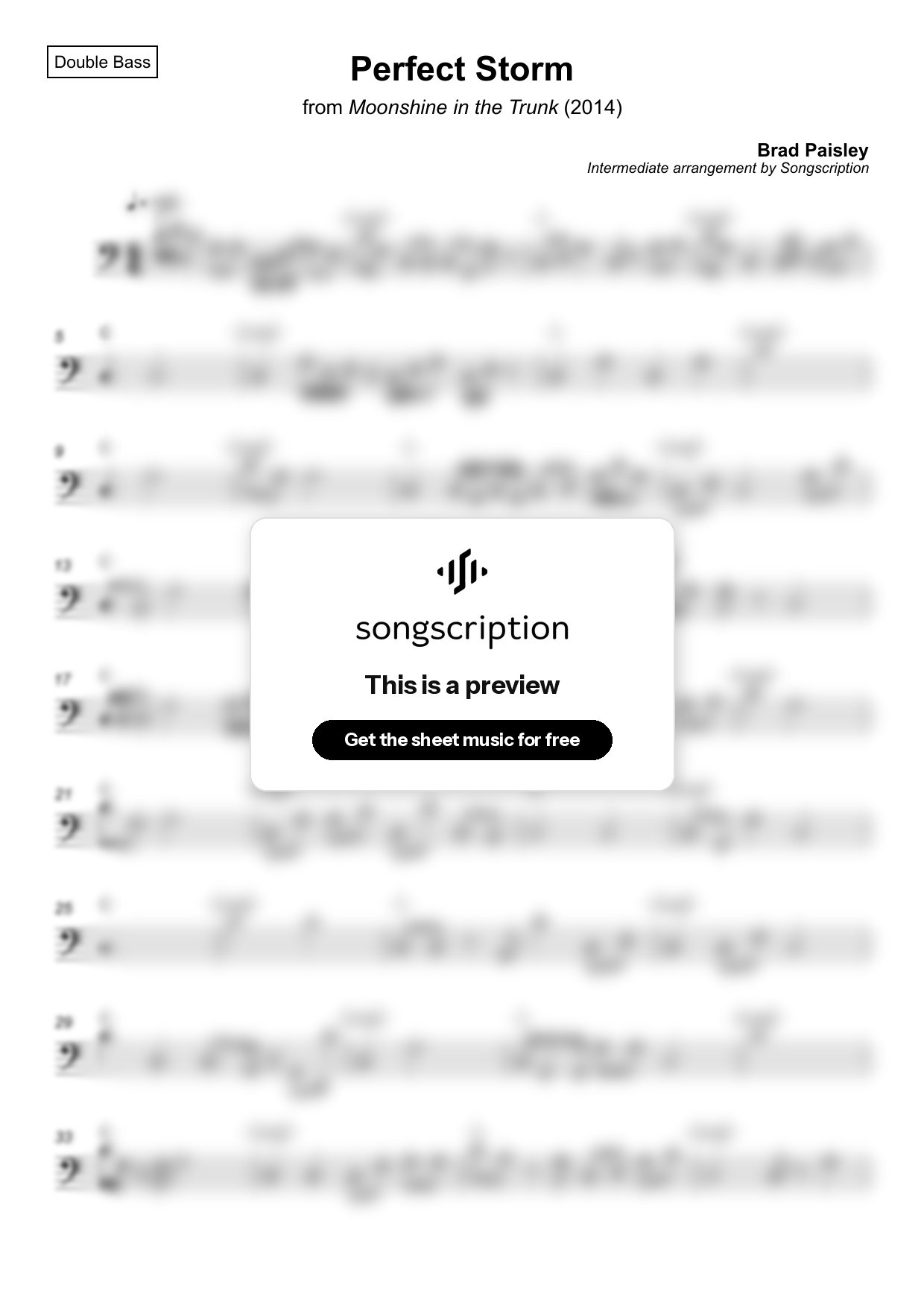 Intermediate Double Bass Sheet Music for "Perfect Storm" by Brad Paisley