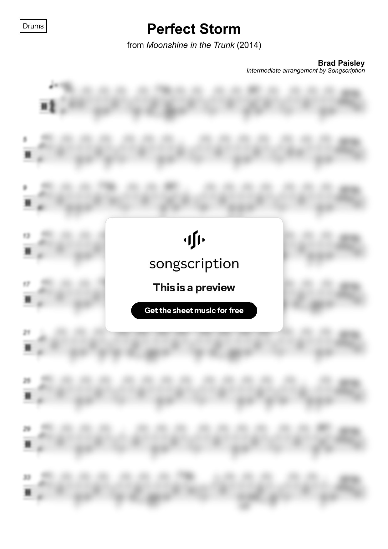 Intermediate Drums Sheet Music for "Perfect Storm" by Brad Paisley