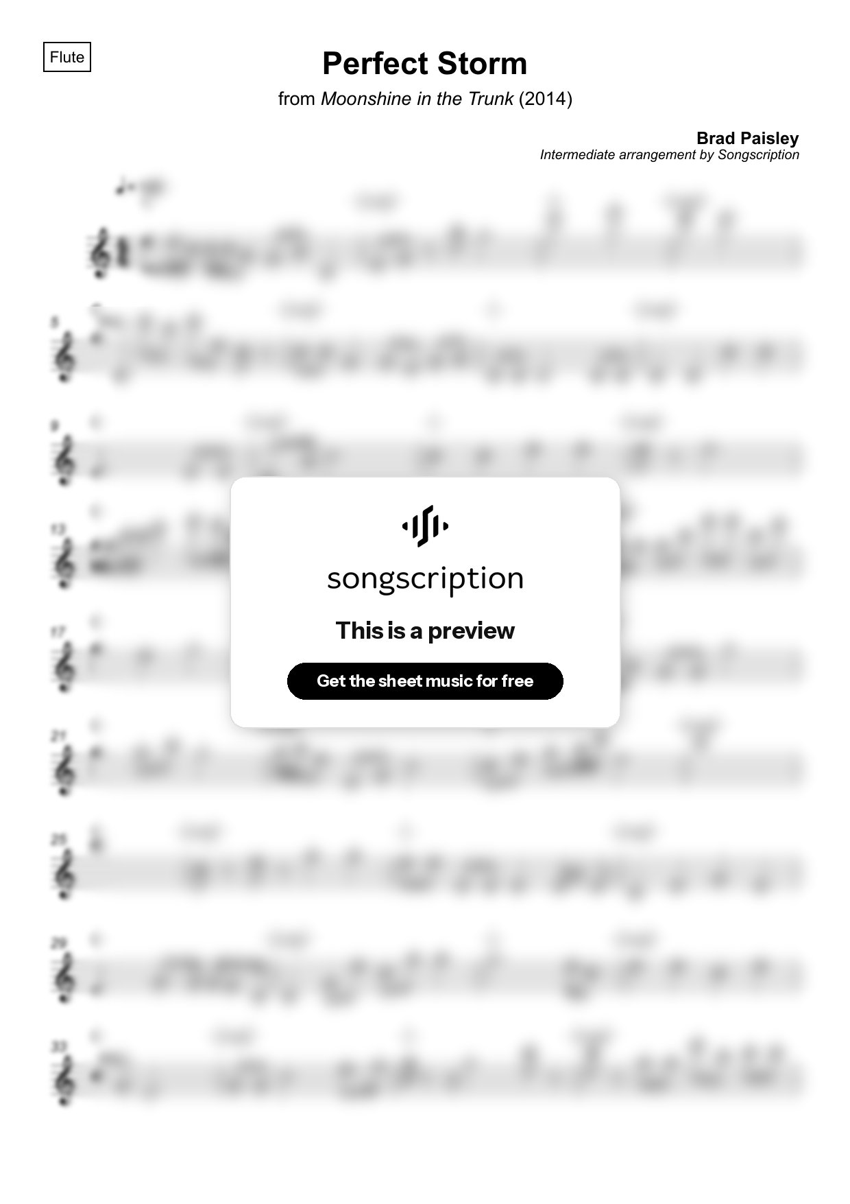 Intermediate Flute Sheet Music for "Perfect Storm" by Brad Paisley