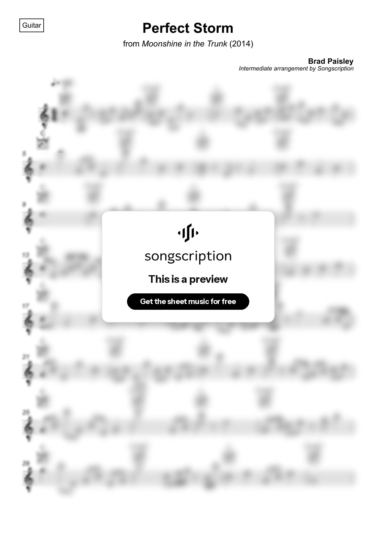 Intermediate Acoustic Guitar Sheet Music for "Perfect Storm" by Brad Paisley