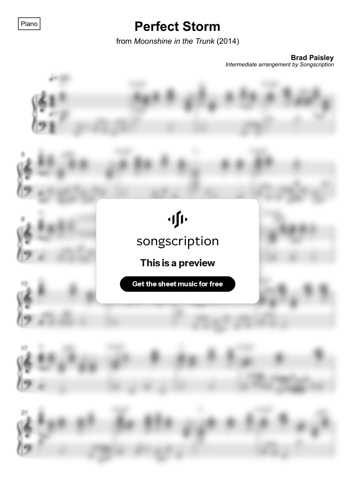 Intermediate Piano Sheet Music for "Perfect Storm" by Brad Paisley