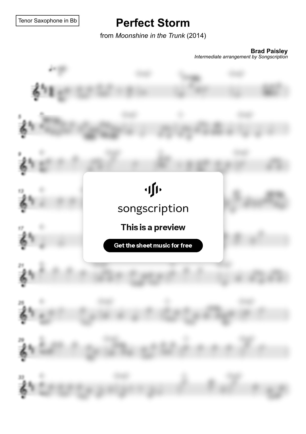 Intermediate Tenor Sax Sheet Music for "Perfect Storm" by Brad Paisley