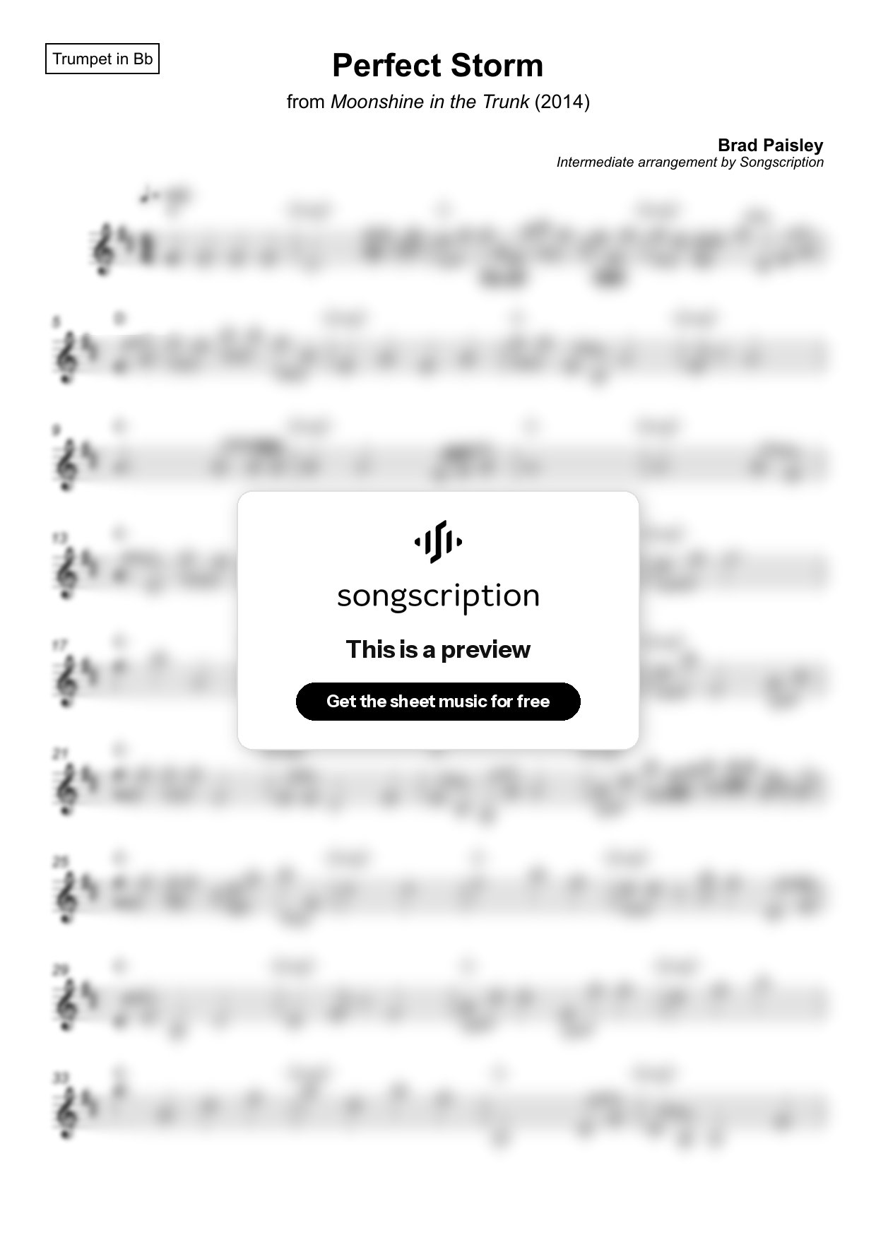 Intermediate Trumpet Sheet Music for "Perfect Storm" by Brad Paisley