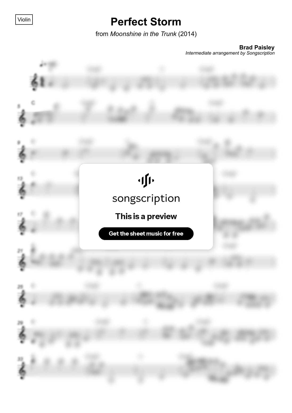 Intermediate Violin Sheet Music for "Perfect Storm" by Brad Paisley