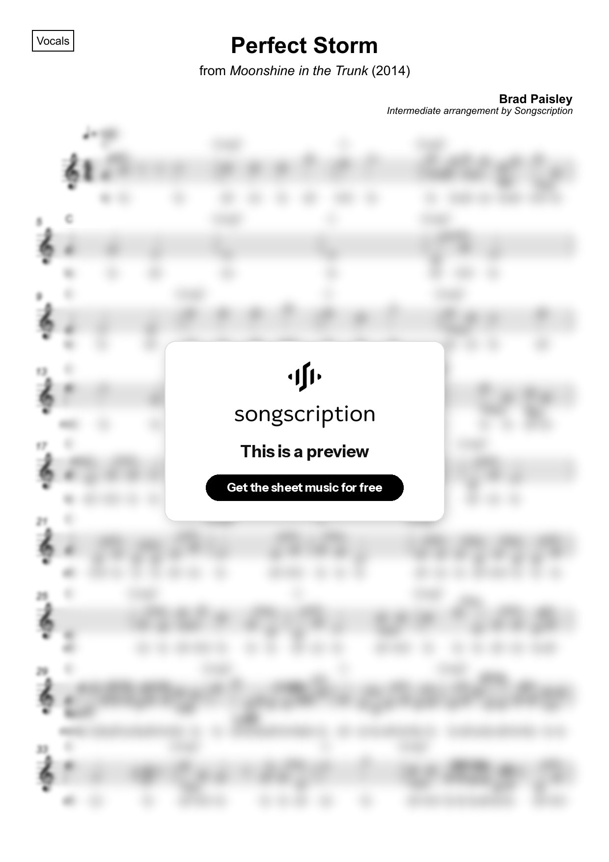Intermediate Vocals Sheet Music for "Perfect Storm" by Brad Paisley