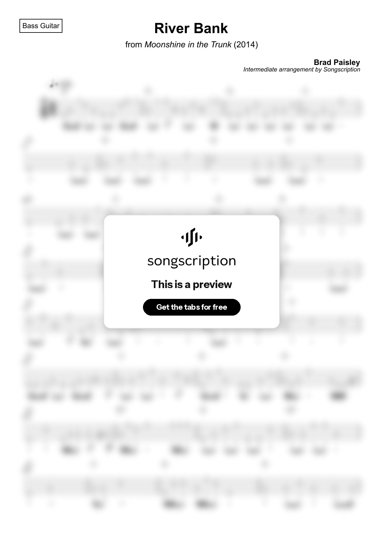 Intermediate Bass Guitar Tabs for "River Bank" by Brad Paisley