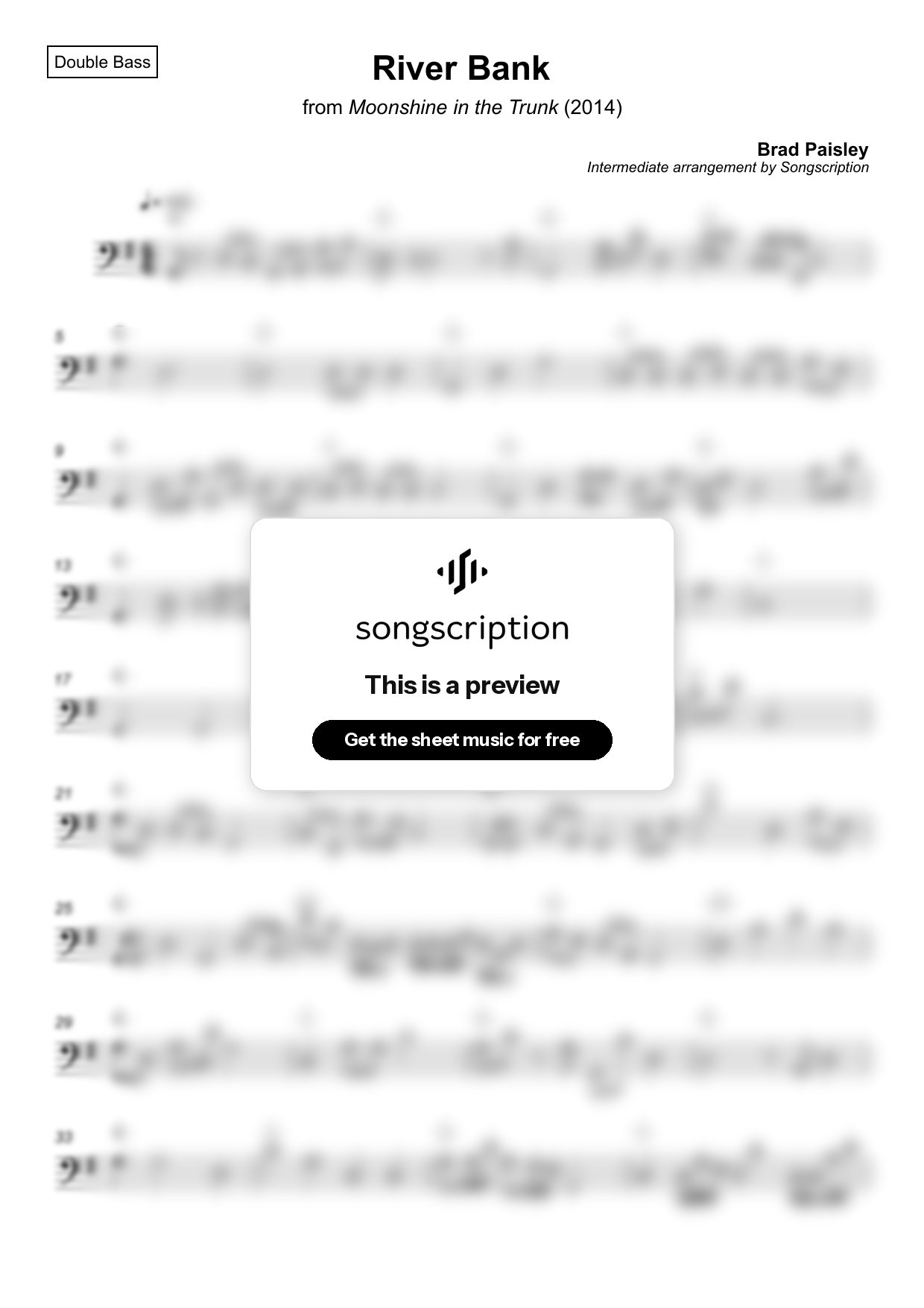 Intermediate Double Bass Sheet Music for "River Bank" by Brad Paisley