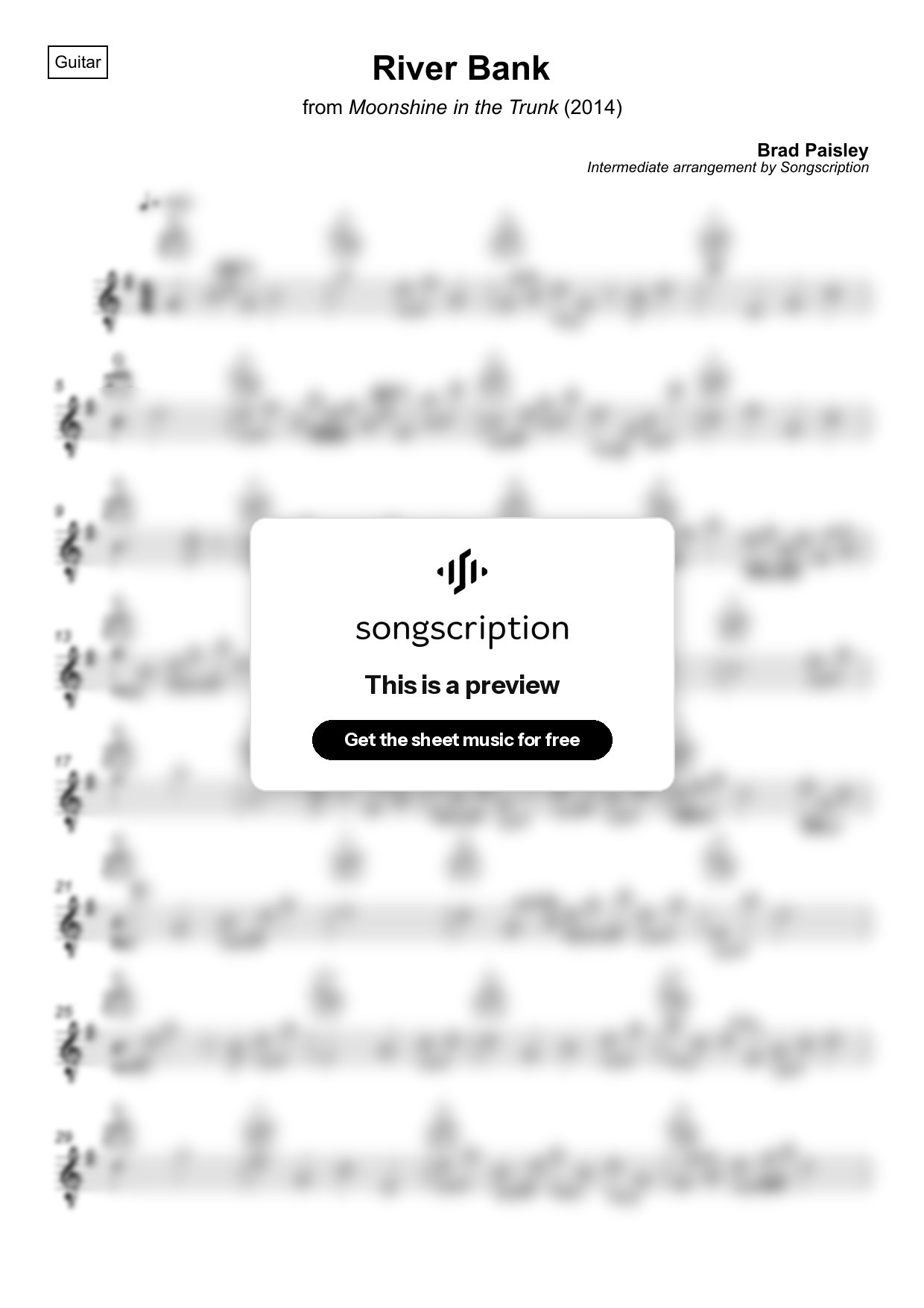 Intermediate Acoustic Guitar Sheet Music for "River Bank" by Brad Paisley