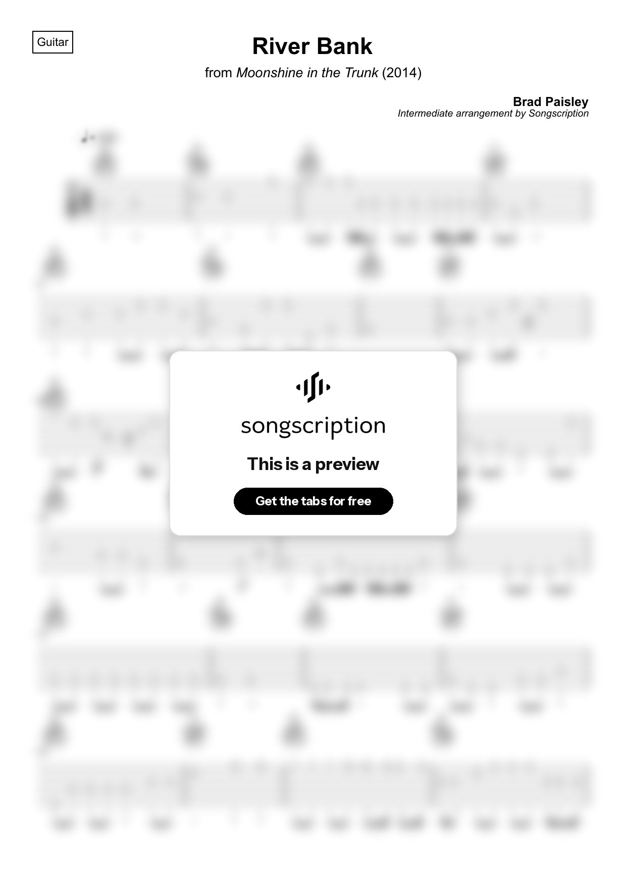 Intermediate Acoustic Guitar Tabs for "River Bank" by Brad Paisley