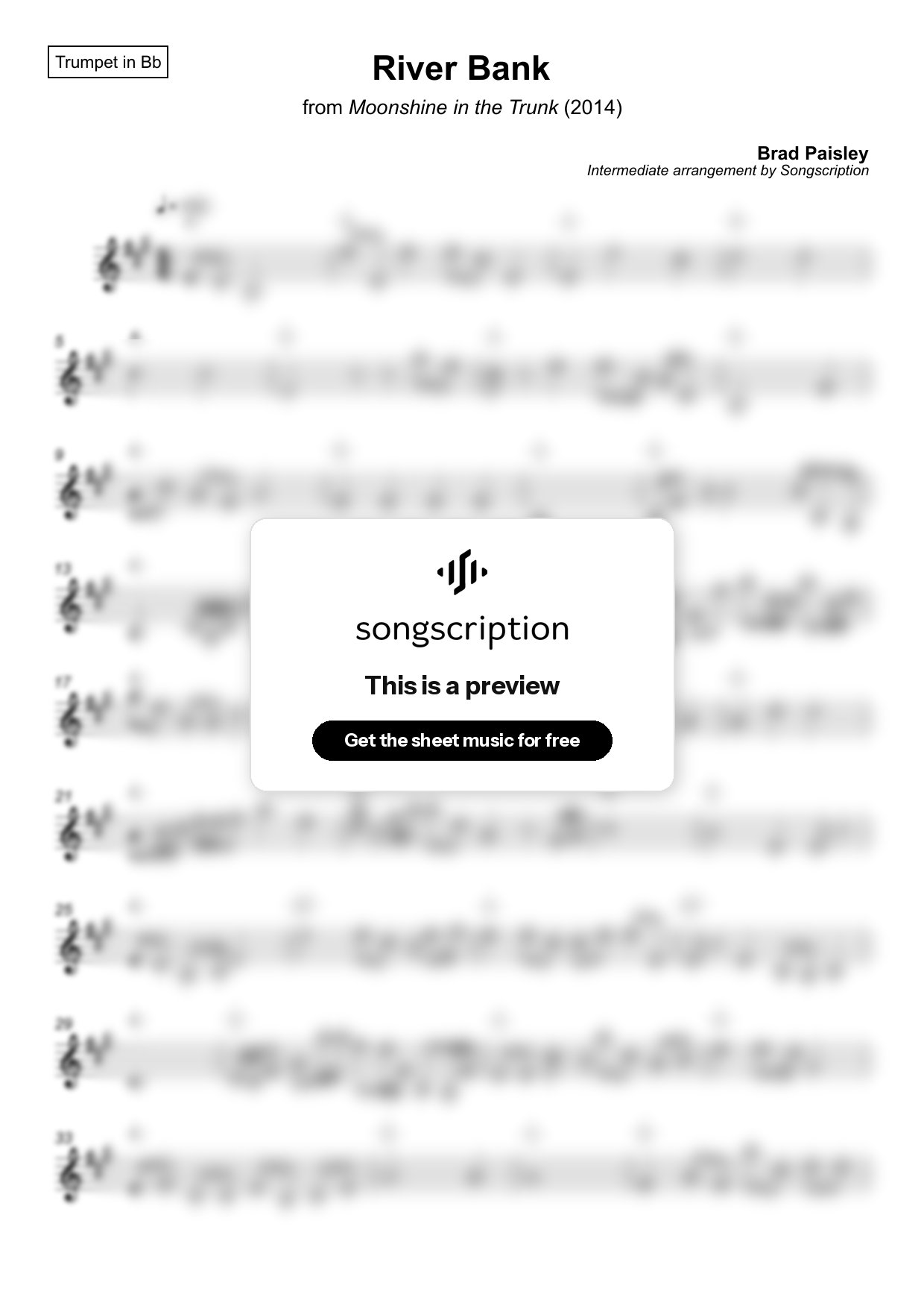 Intermediate Trumpet Sheet Music for "River Bank" by Brad Paisley